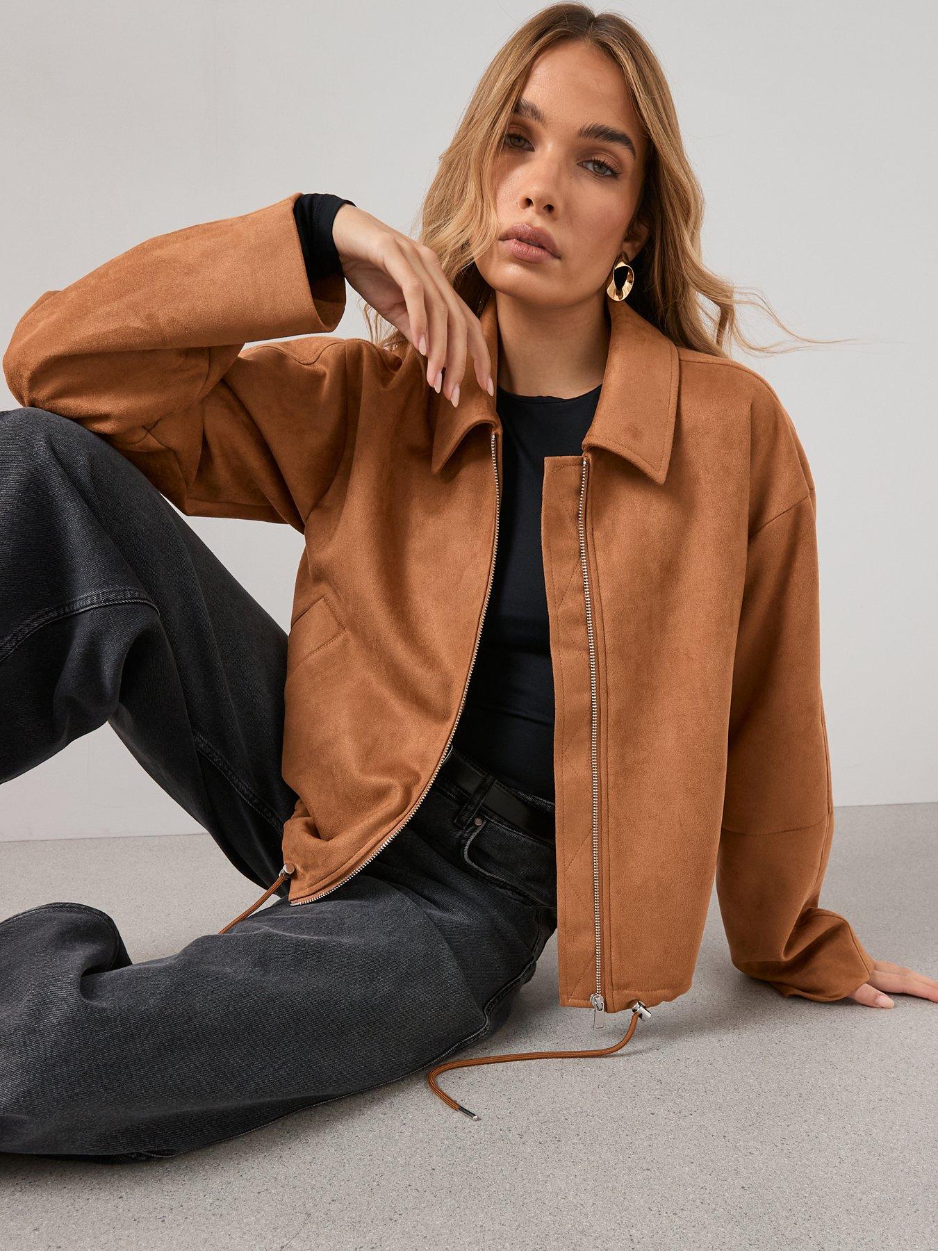 the-very-collection-faux-suede-adjustable-hem-jacket-brownfront
