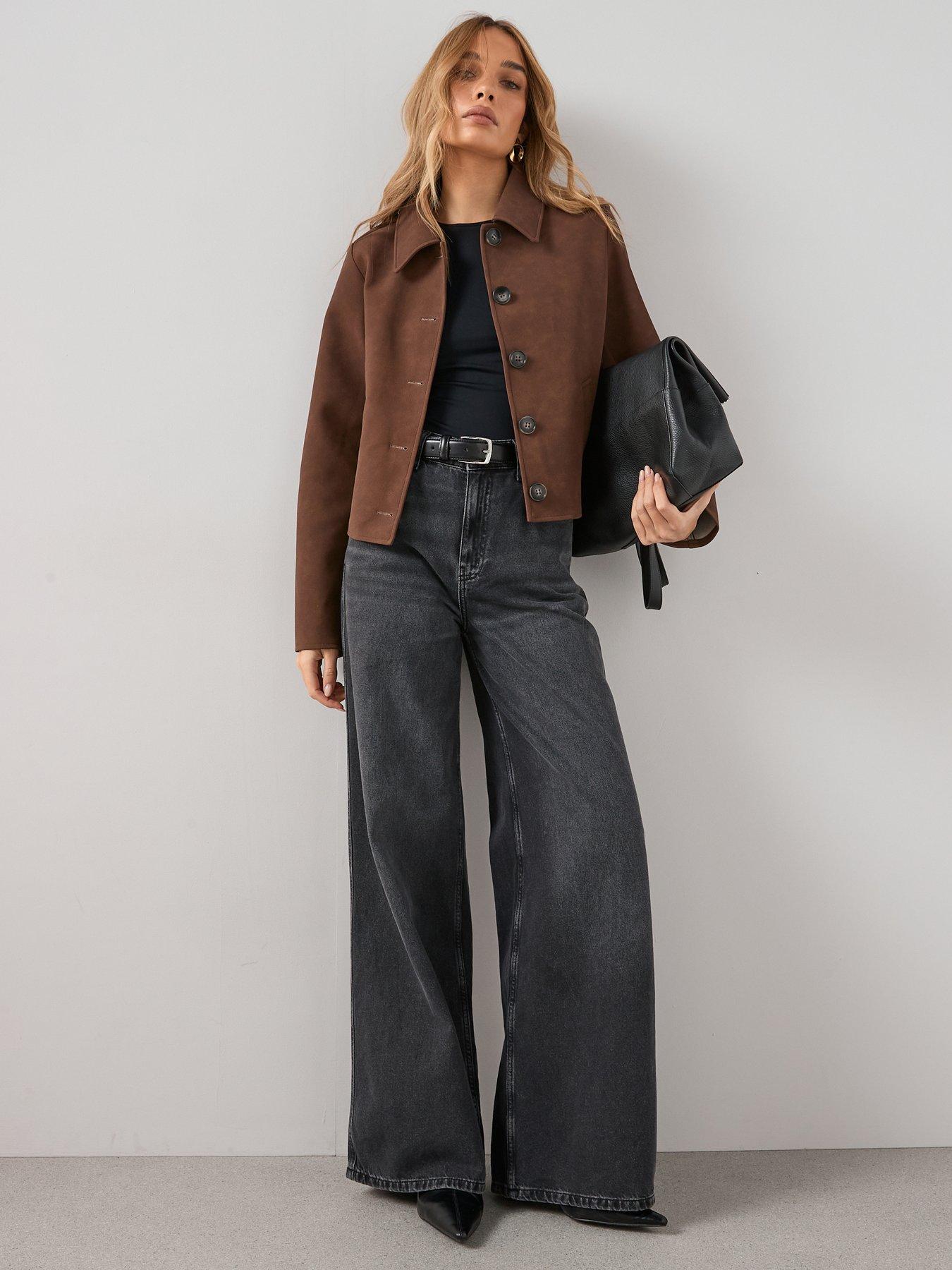 The Very Collection Textured Faux Leather Jacket - Brown