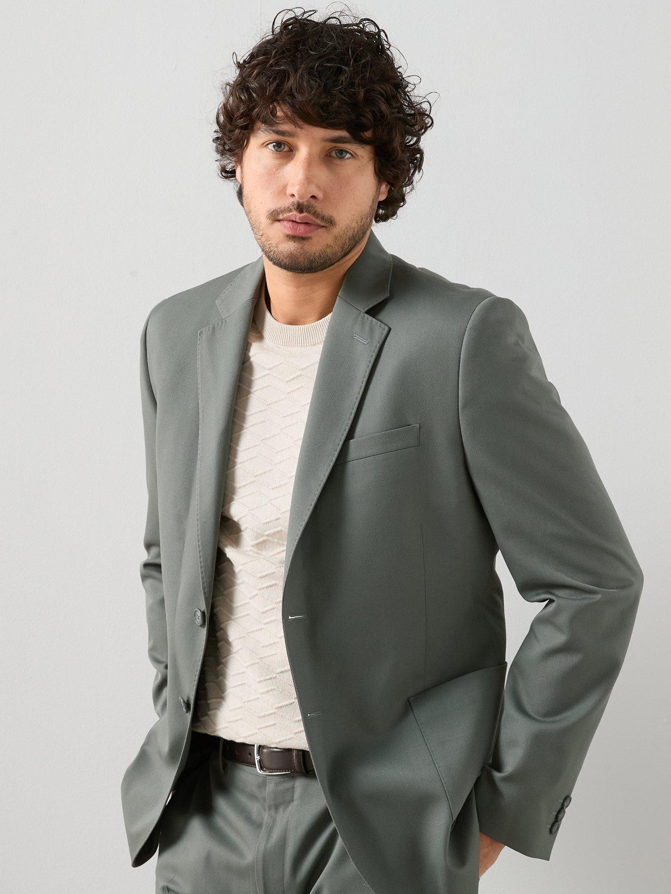 The Very Collection Regular Fit Textured Suit Jacket - Sage - Green
