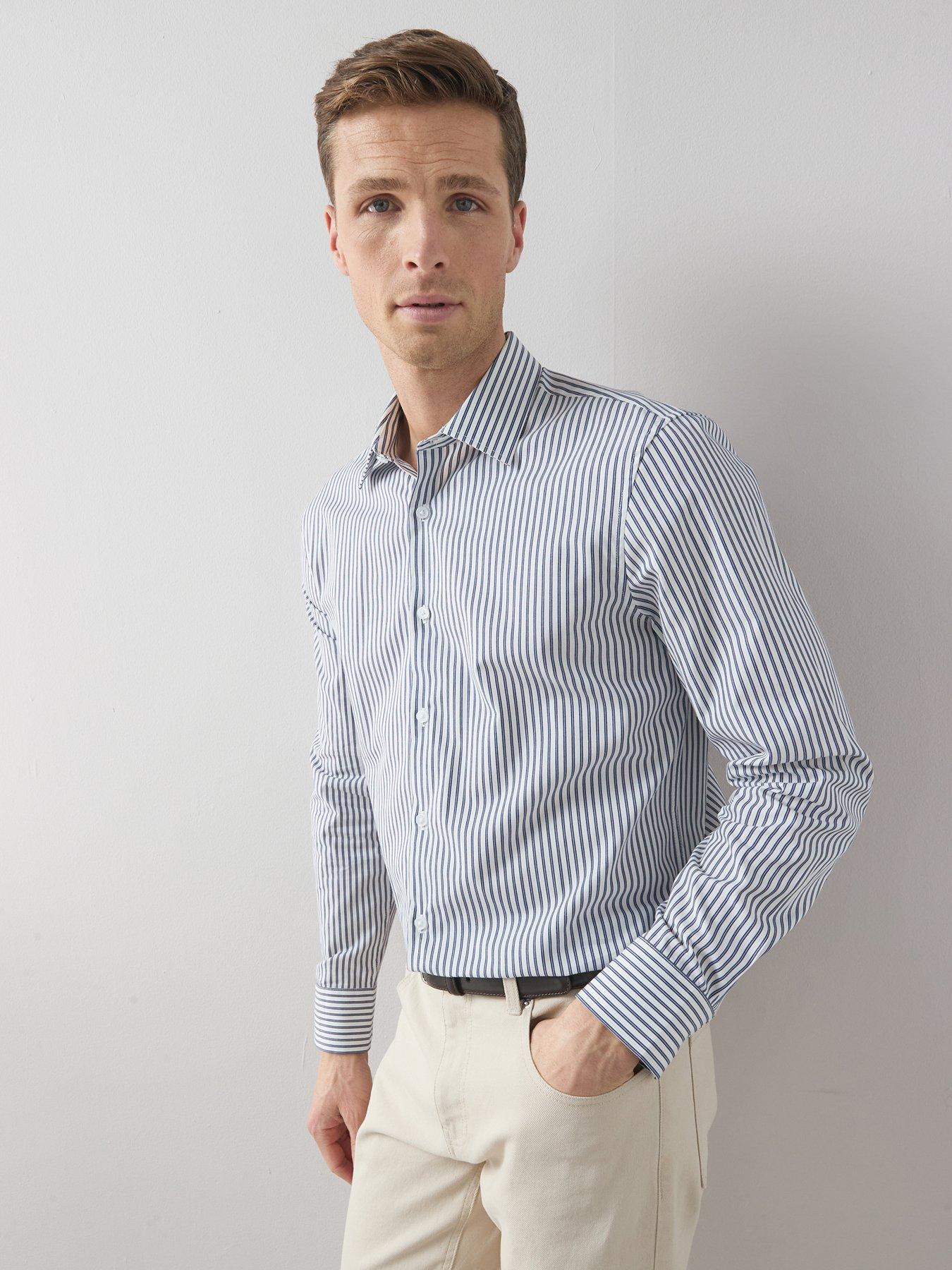 The Very Collection Pure Cotton Striped Formal Shirt - Navy / White