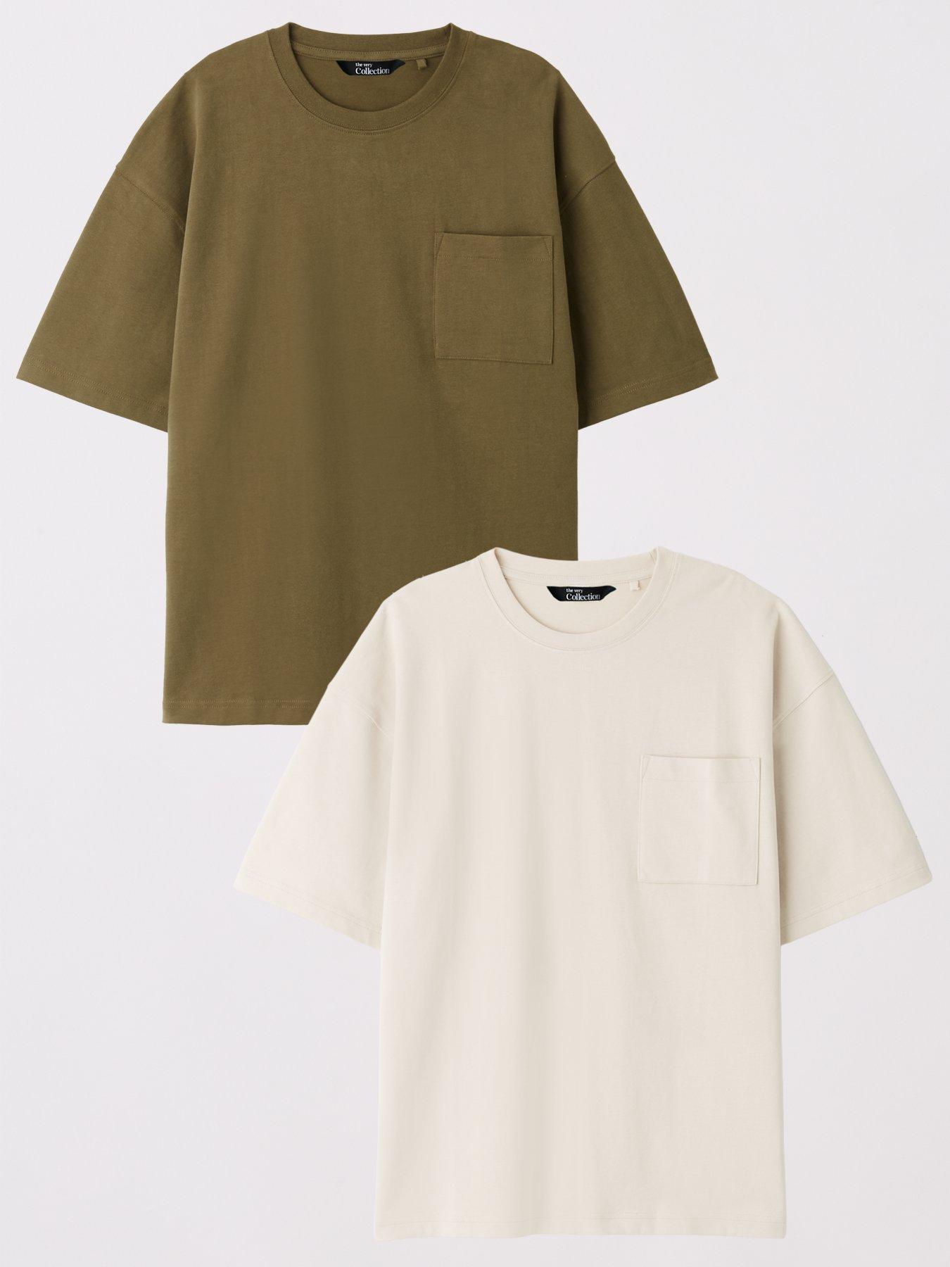 The Very Collection Pure Cotton 2 Pack Premium Relaxed Fit Pocket T-shirt - Ecru/khaki