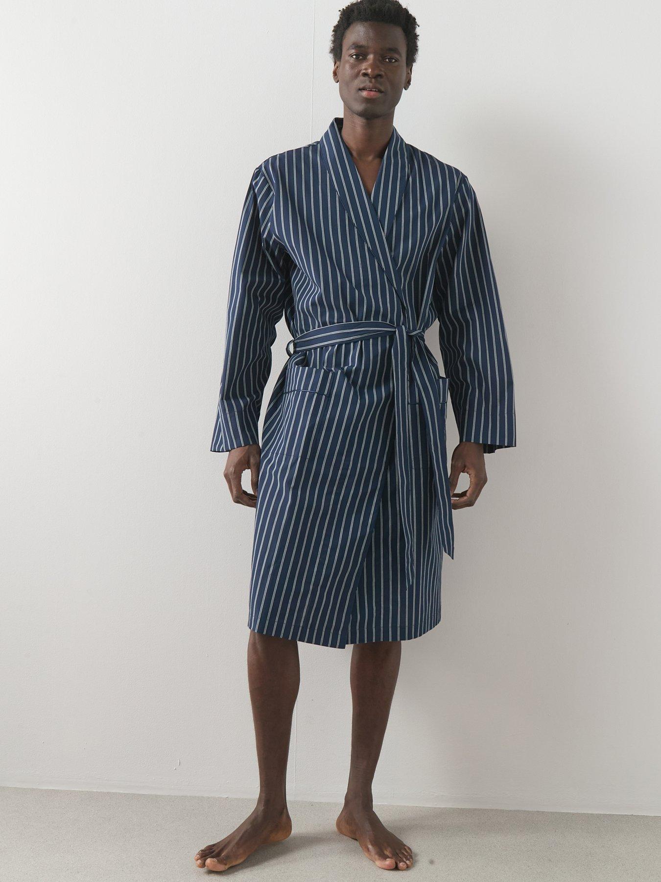 The Very Collection Pure Cotton Woven Striped Dressing Gown - Navy
