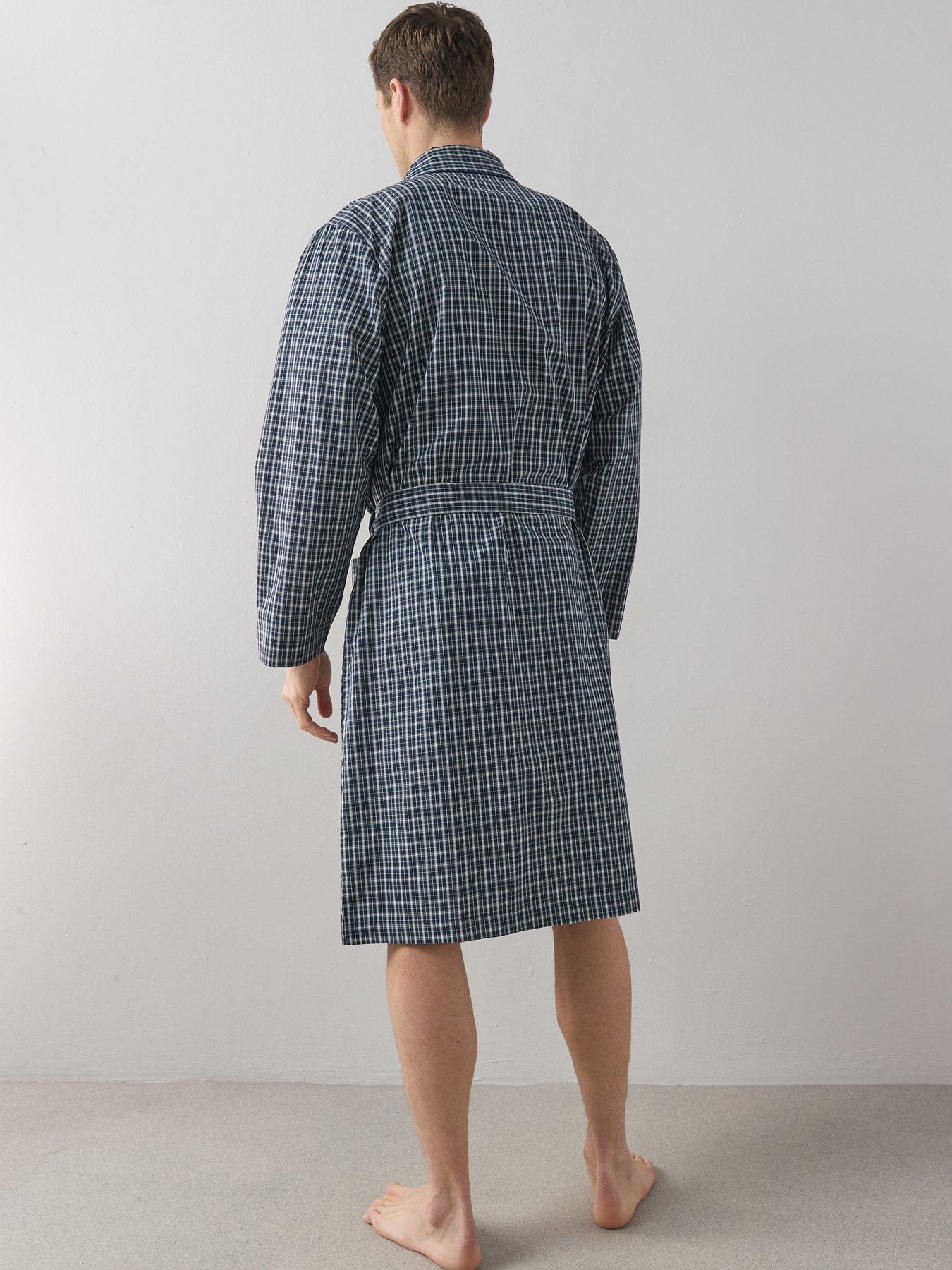 Image 2 of 7 of The Very Collection Pure Cotton Checked Dressing Gown - Navy