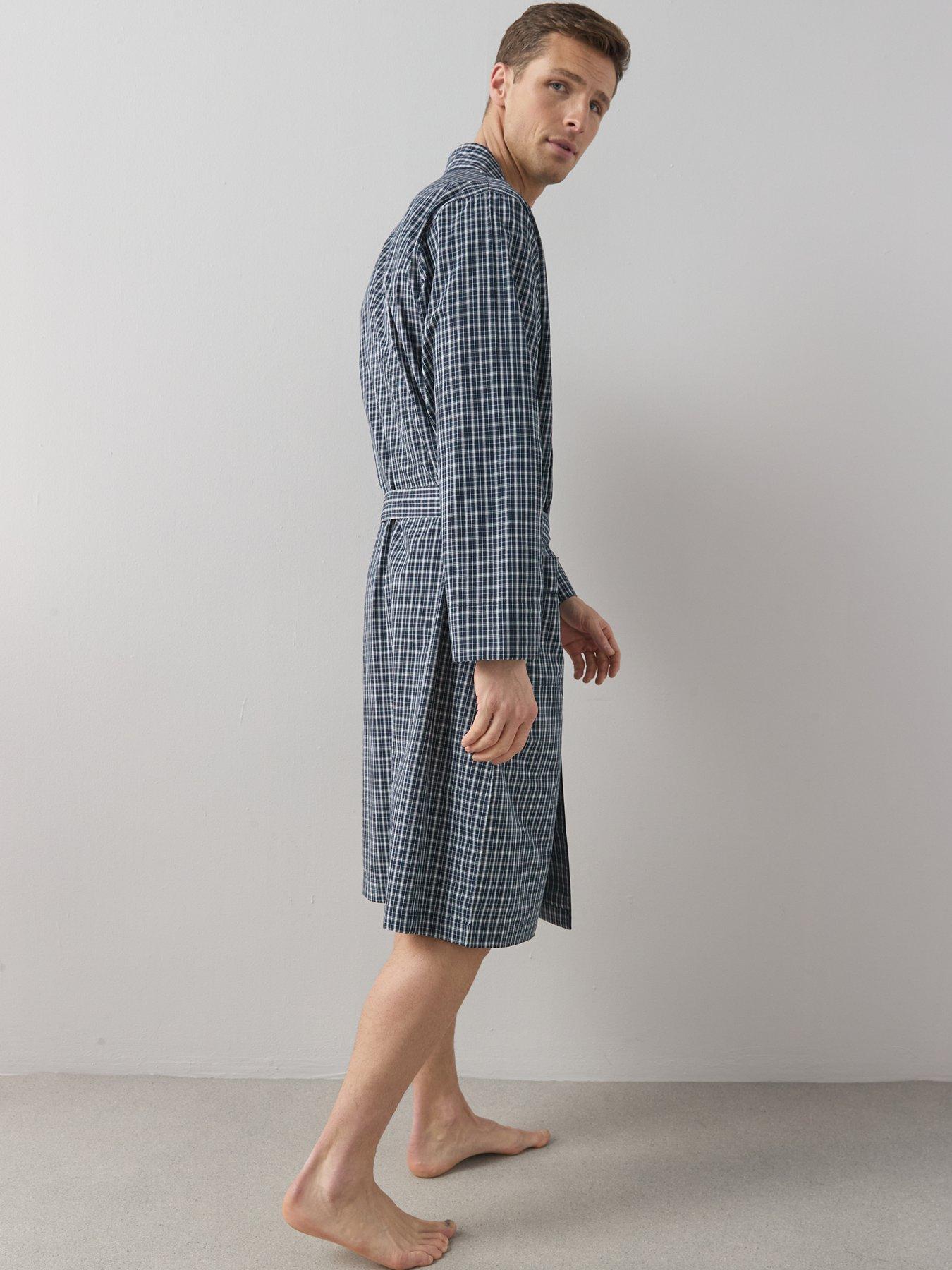 Image 6 of 7 of The Very Collection Pure Cotton Checked Dressing Gown - Navy
