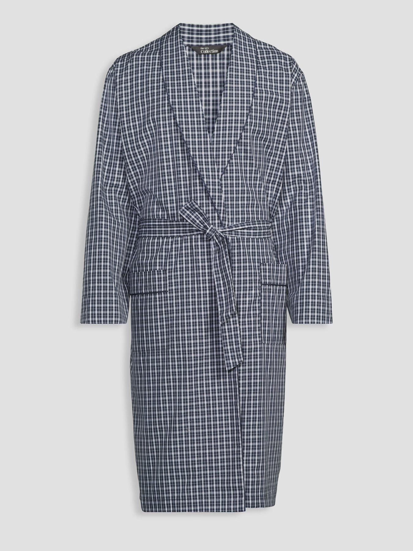 Image 7 of 7 of The Very Collection Pure Cotton Checked Dressing Gown - Navy