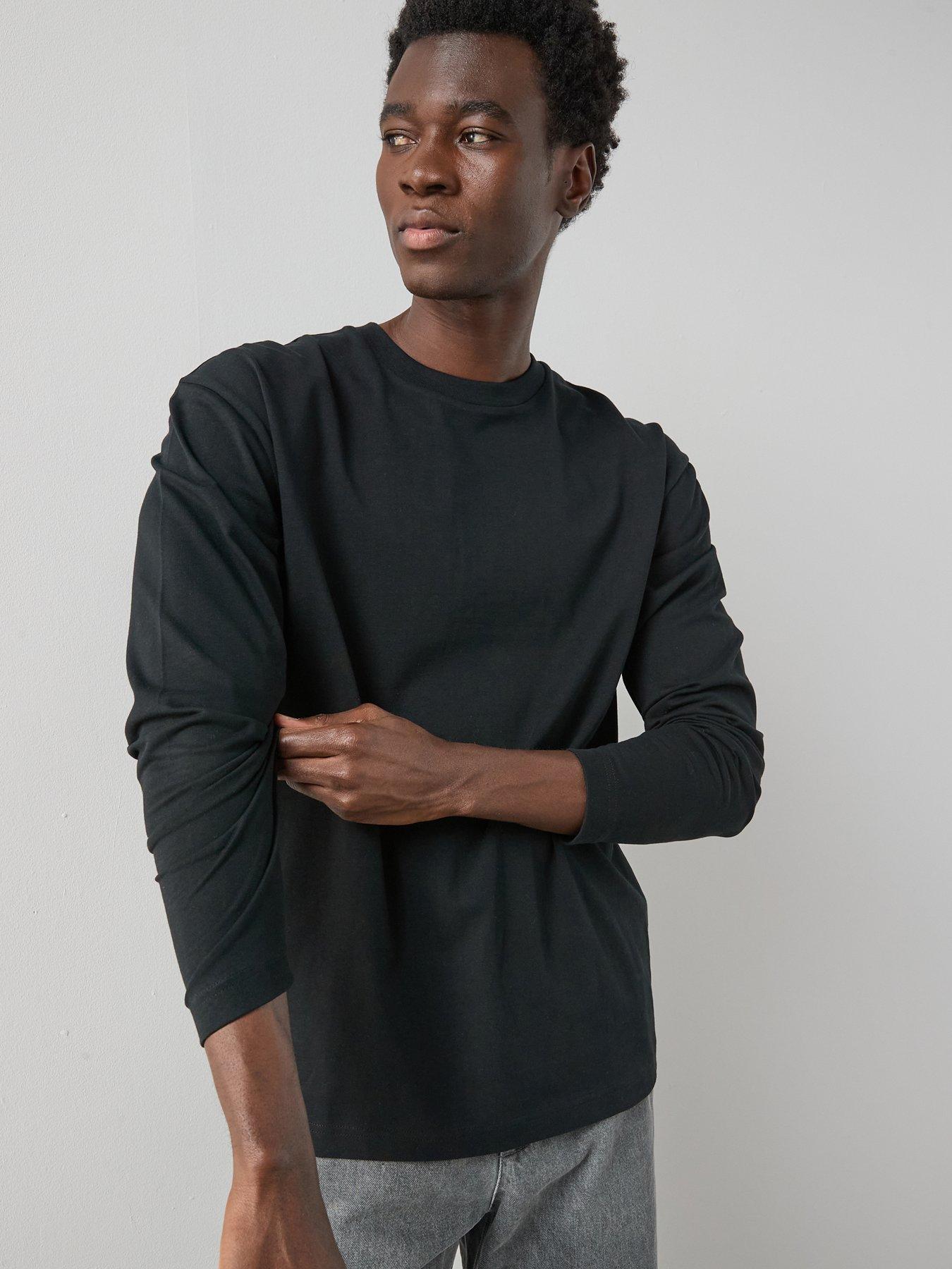 The Very Collection Pure Cotton Long Sleeve Heavyweight Plain T-Shirt - Black
