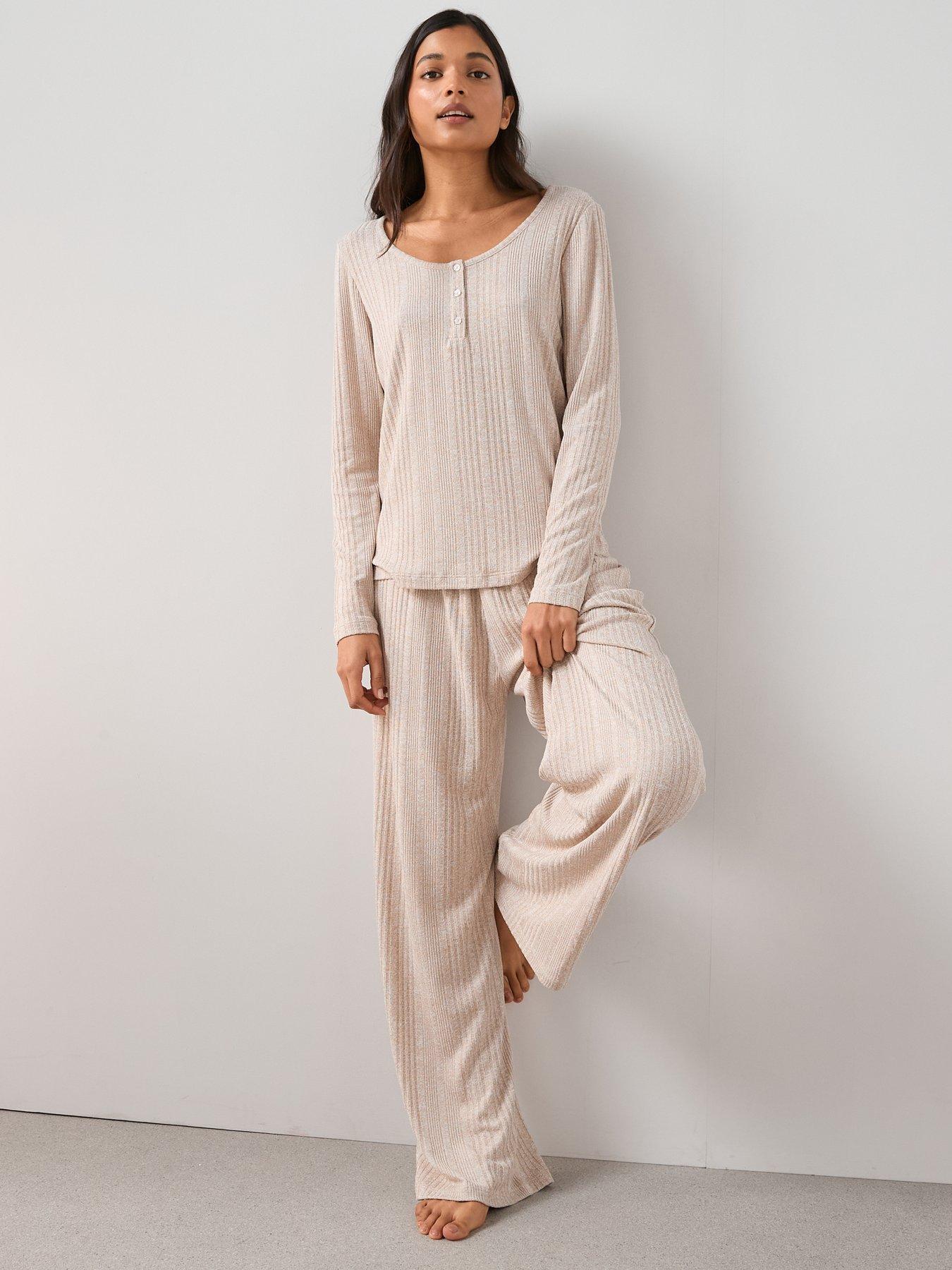 Image 5 of 6 of The Very Collection Ribbed Button Down Cardigan Pyjama Set - Beige
