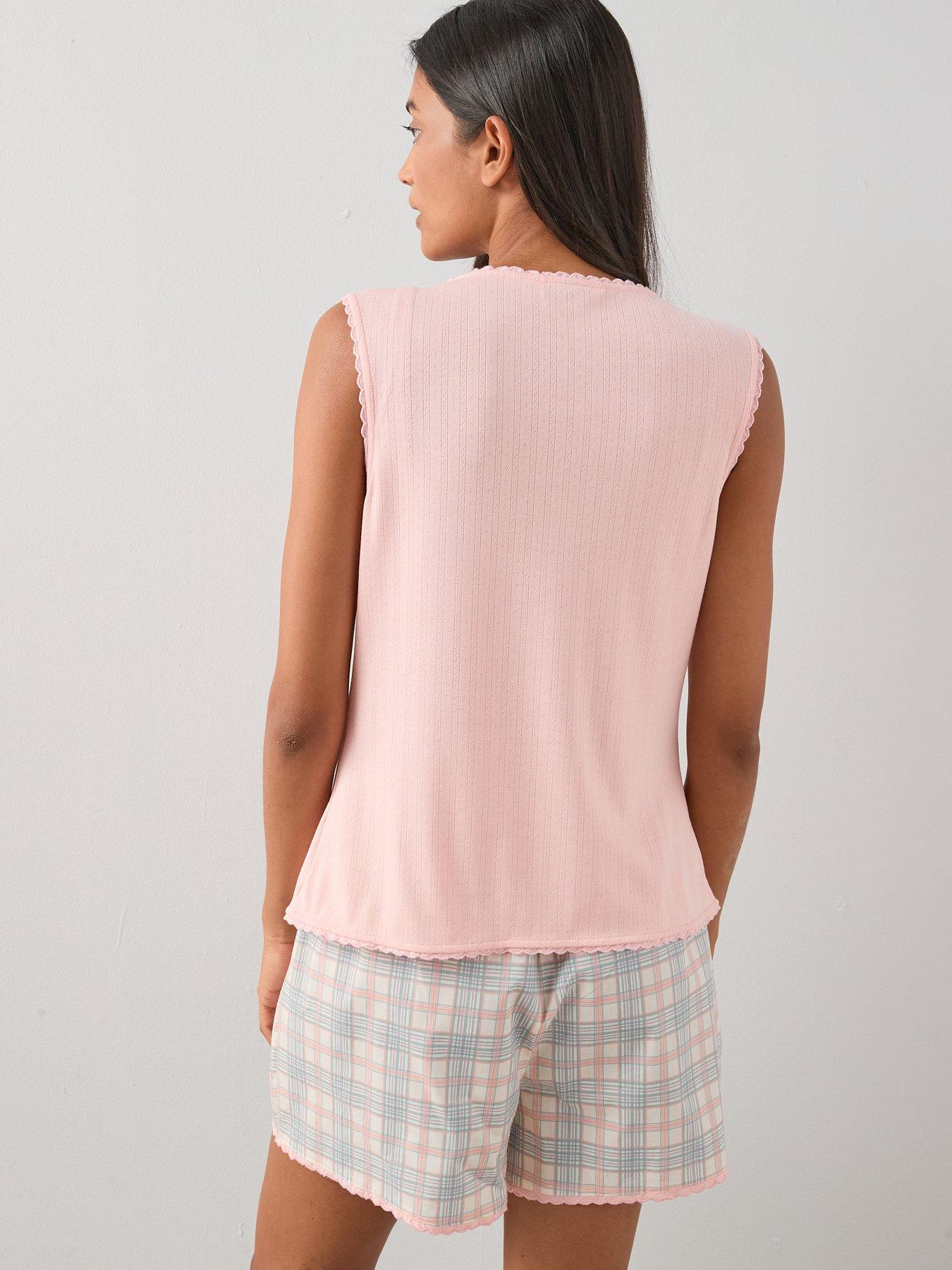 the-very-collection-tie-front-jersey-vest-and-check-short-pyjama-set-pinkstillFront