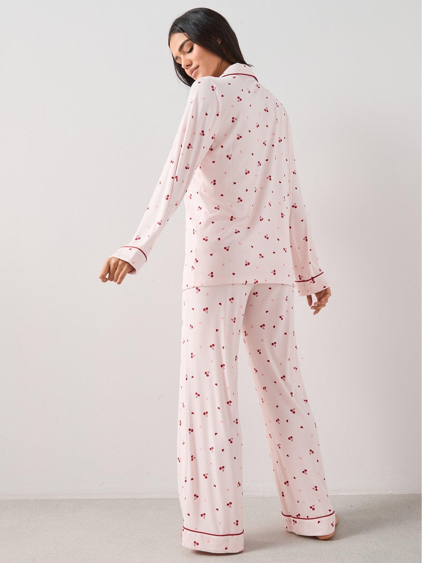 Image 2 of 6 of The Very Collection Ribbed Cherry and Heart Pyjama Set - Pink