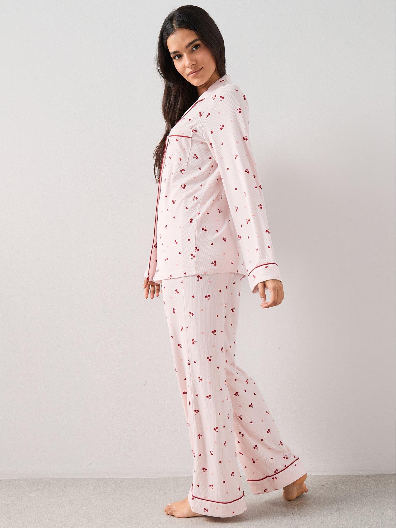 Image 3 of 6 of The Very Collection Ribbed Cherry and Heart Pyjama Set - Pink