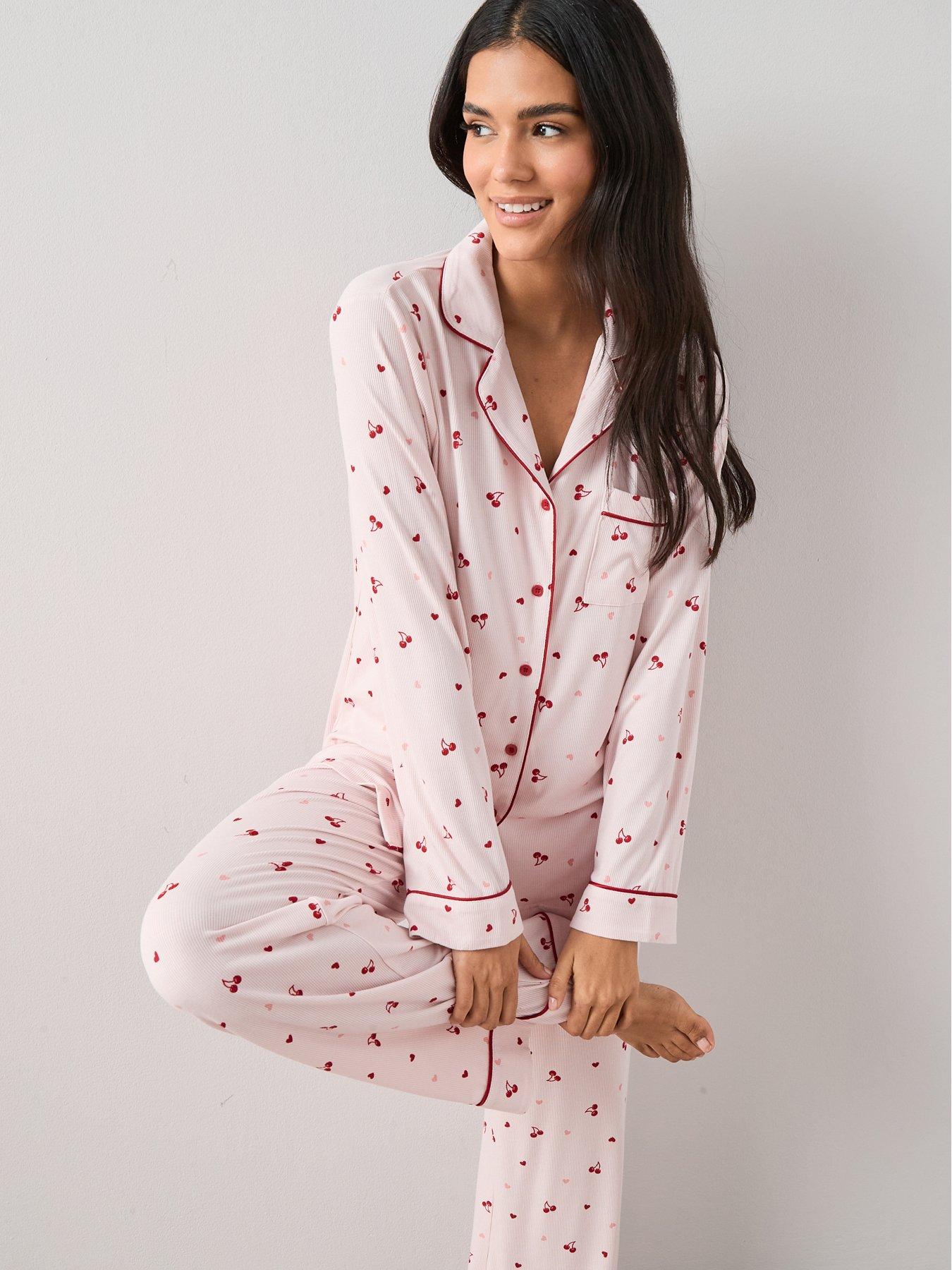 Image 5 of 6 of The Very Collection Ribbed Cherry and Heart Pyjama Set - Pink