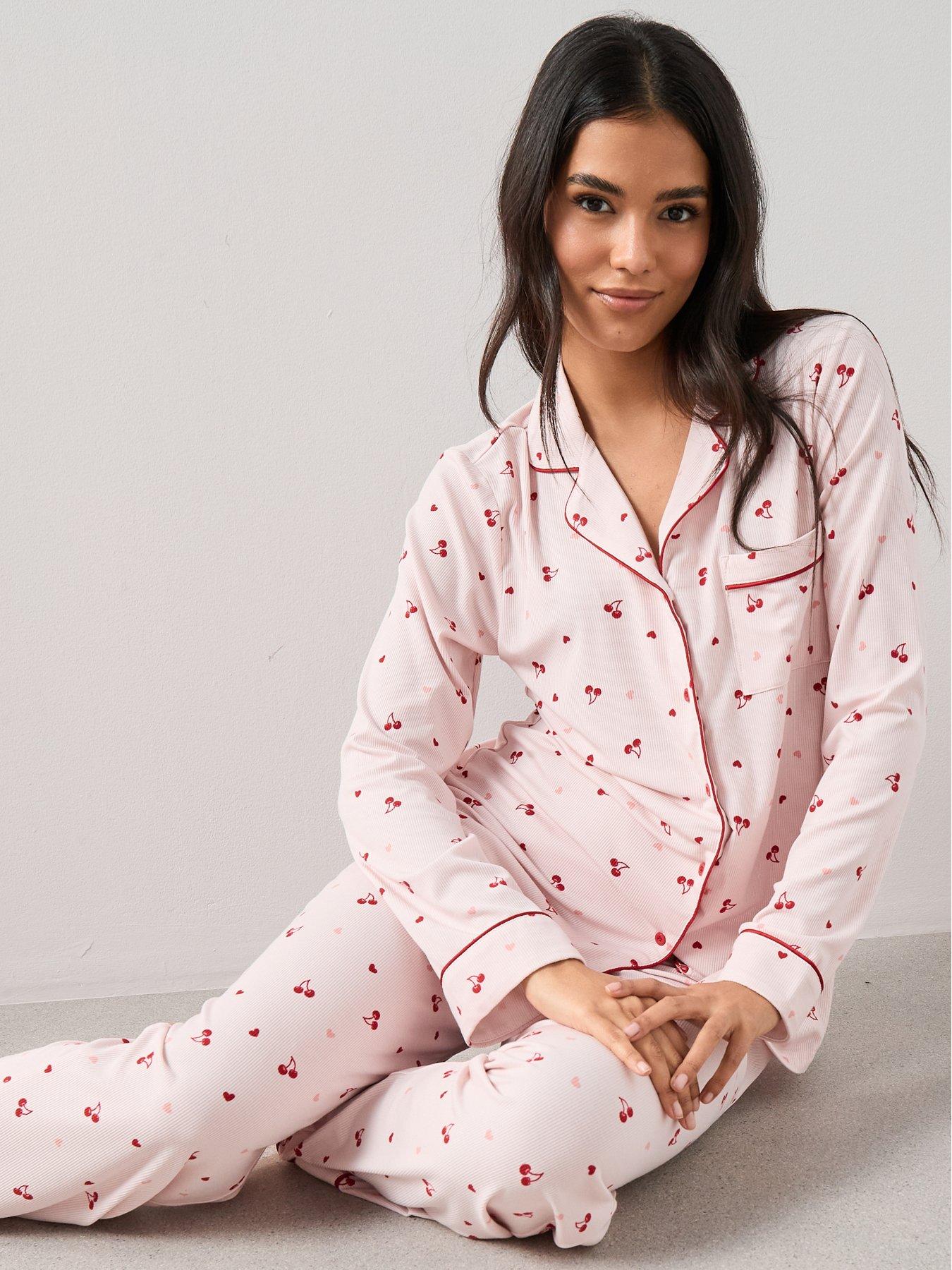 Image 6 of 6 of The Very Collection Ribbed Cherry and Heart Pyjama Set - Pink
