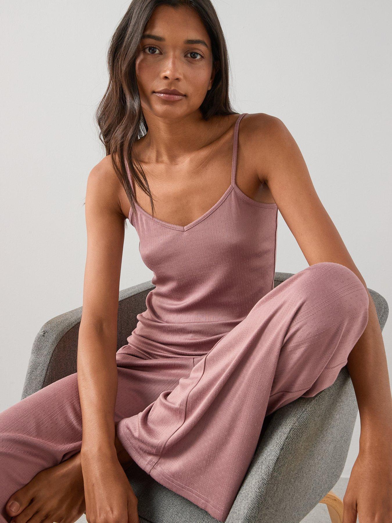 The Very Collection Pointelle Vest And Wide Leg Bottom Pyjama Set - Pink