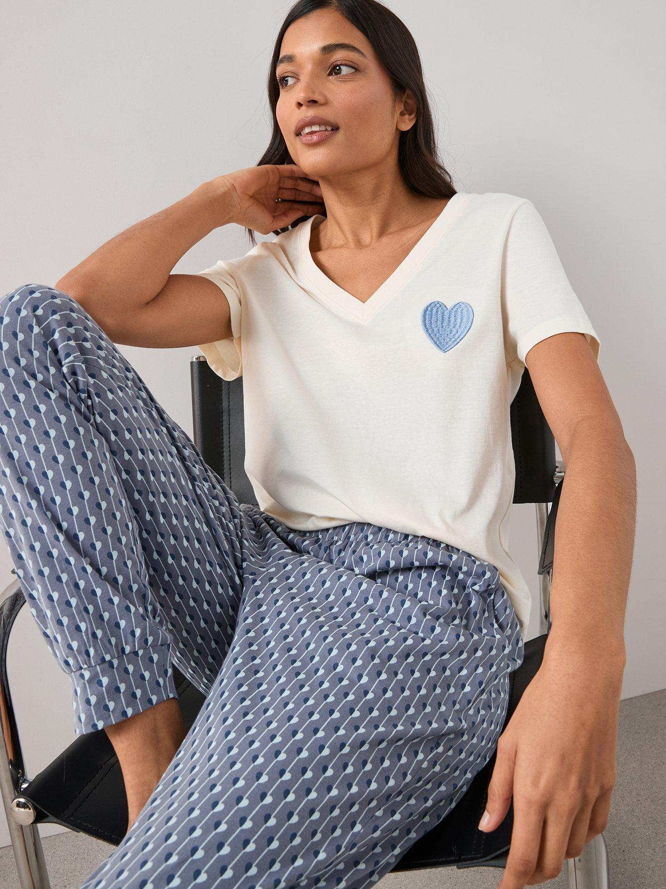 Image 5 of 5 of The Very Collection Embroidered Heart Top and Jogger Pyjama Set - Blue