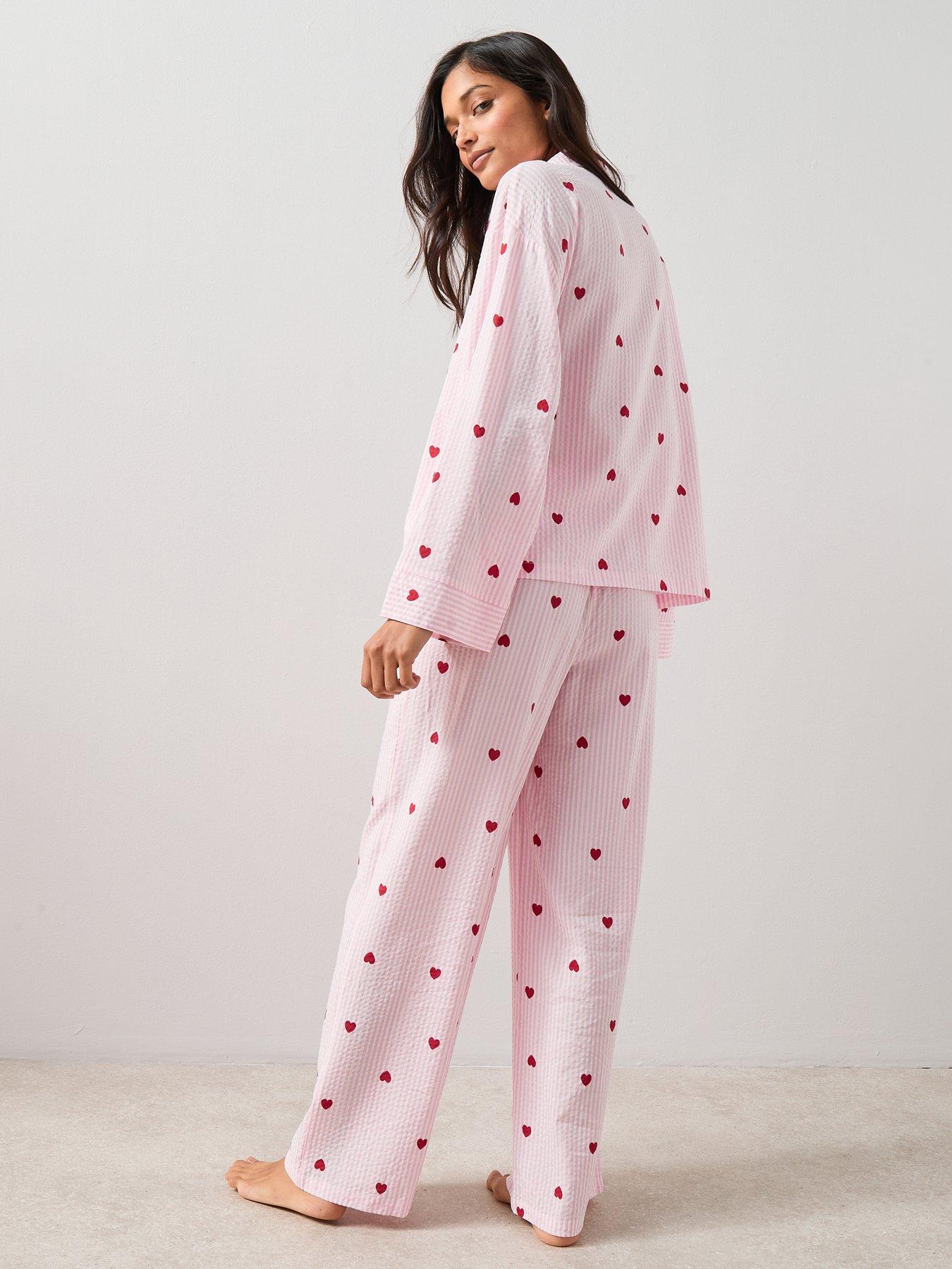 Image 2 of 7 of The Very Collection Woven Printed Heart Stripe Pyjama Set - Pink
