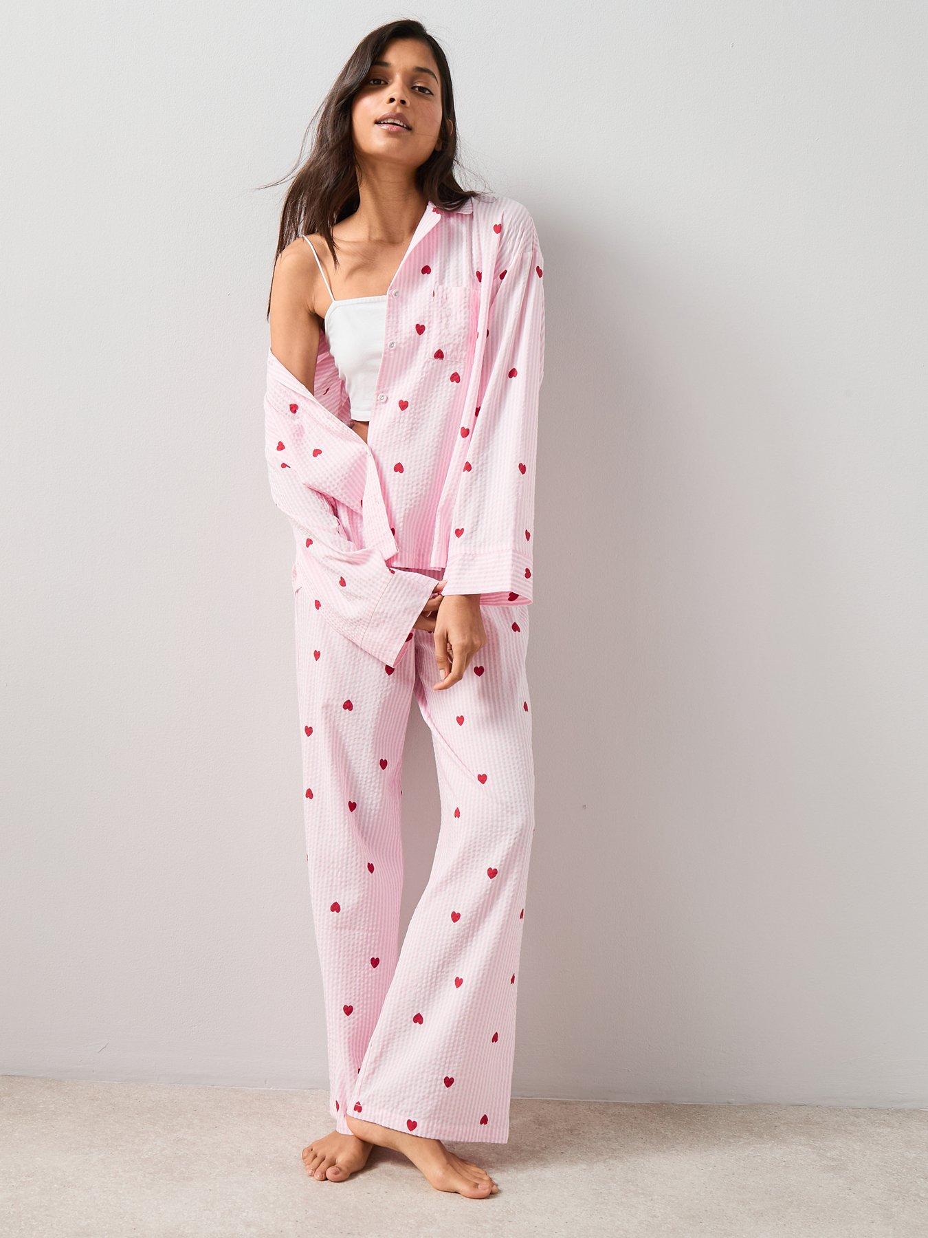Image 3 of 7 of The Very Collection Woven Printed Heart Stripe Pyjama Set - Pink