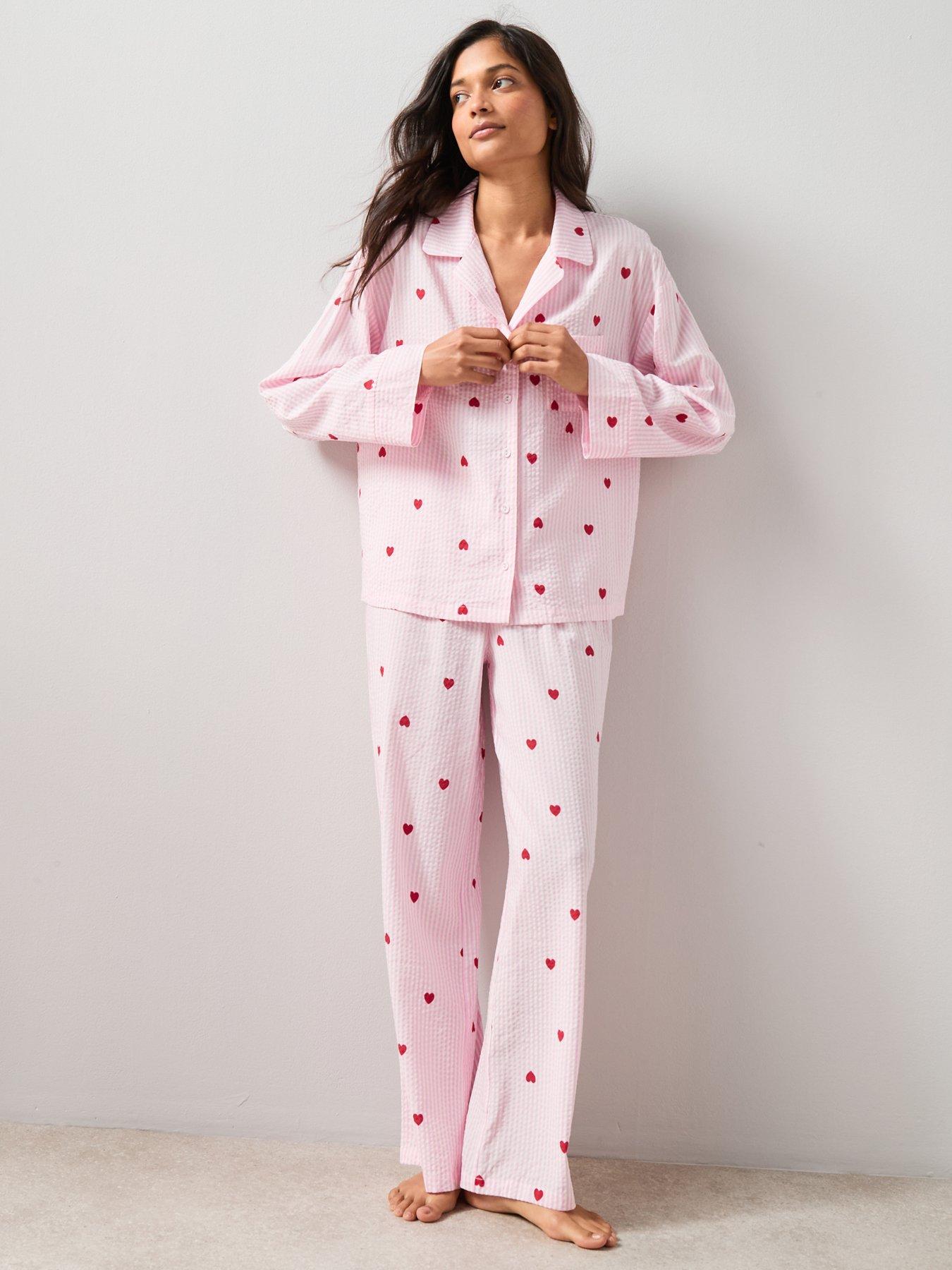 Image 5 of 7 of The Very Collection Woven Printed Heart Stripe Pyjama Set - Pink
