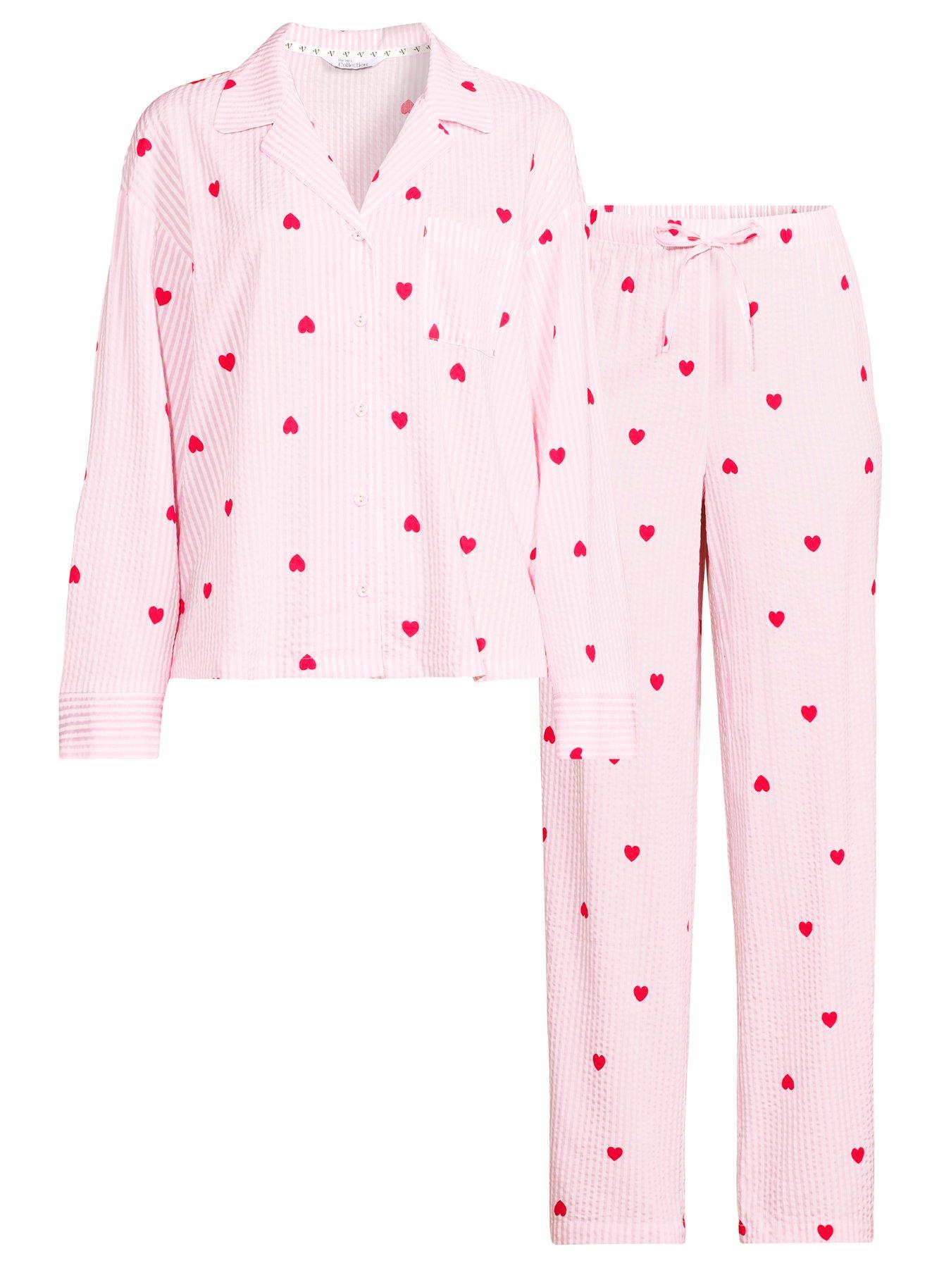 Image 7 of 7 of The Very Collection Woven Printed Heart Stripe Pyjama Set - Pink