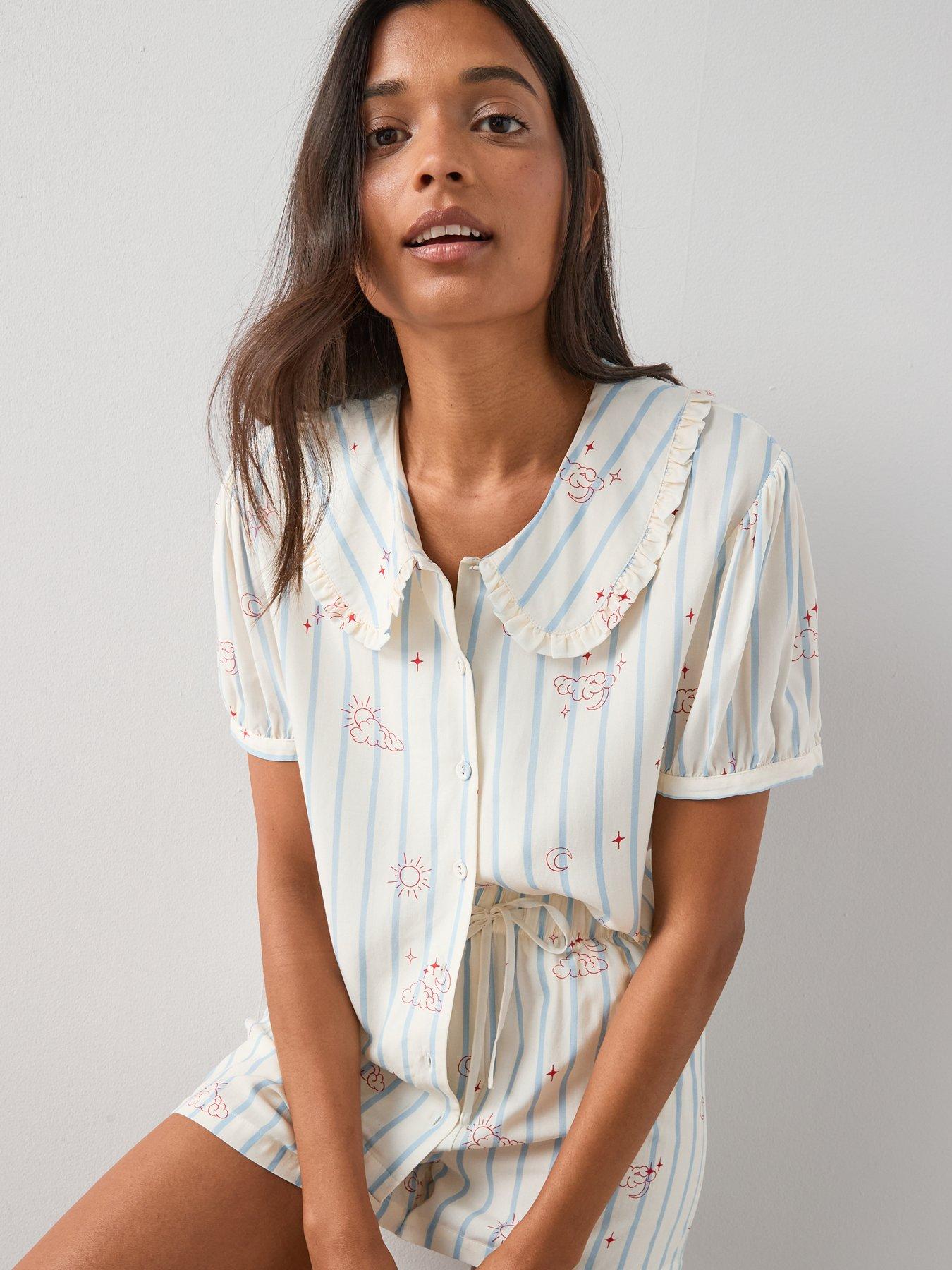 the-very-collection-frill-collar-printed-woven-pyjama-set-whiteoutfit