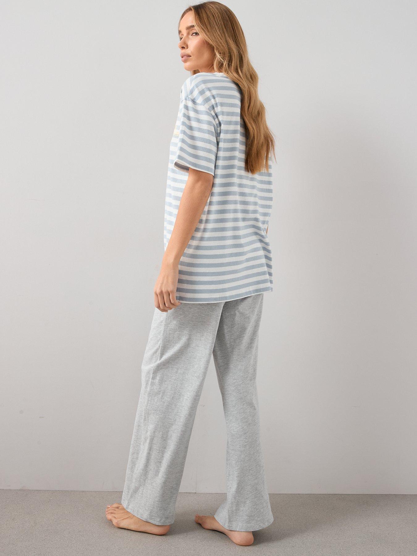 Image 2 of 6 of The Very Collection Short Sleeve Stripe Weekend Pyjama Set - Grey Marl