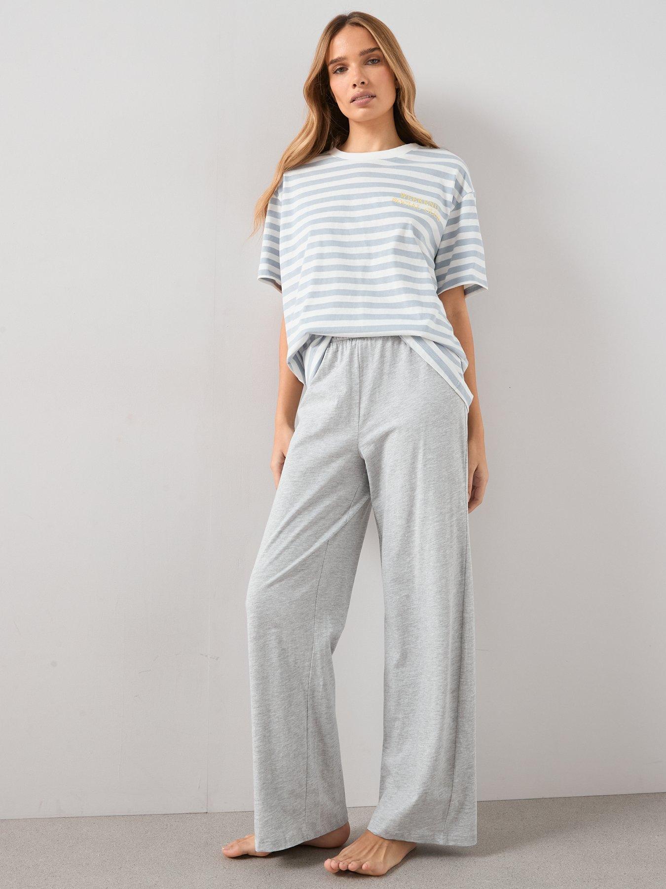 Image 3 of 6 of The Very Collection Short Sleeve Stripe Weekend Pyjama Set - Grey Marl