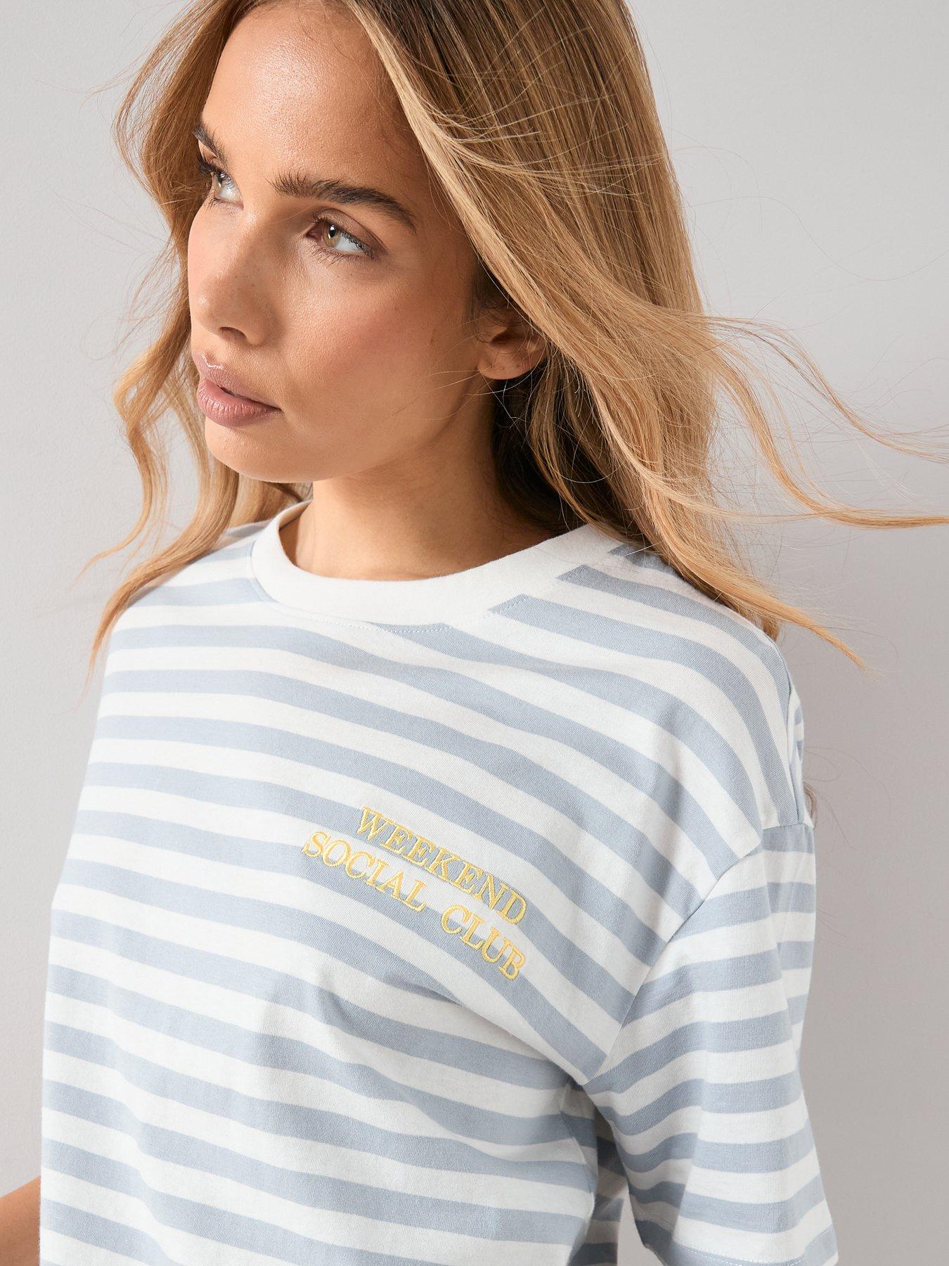 Image 4 of 6 of The Very Collection Short Sleeve Stripe Weekend Pyjama Set - Grey Marl