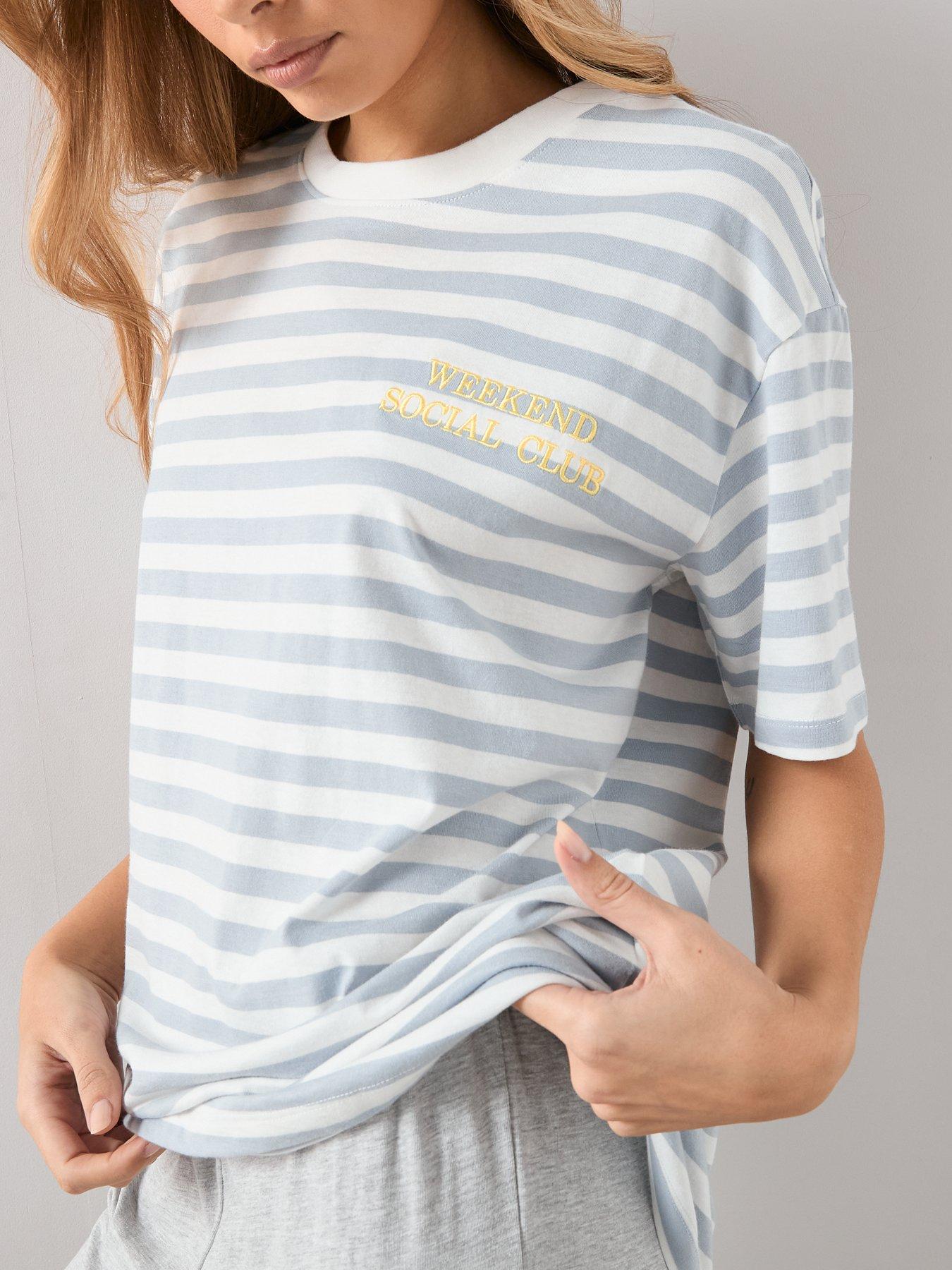 Image 5 of 6 of The Very Collection Short Sleeve Stripe Weekend Pyjama Set - Grey Marl