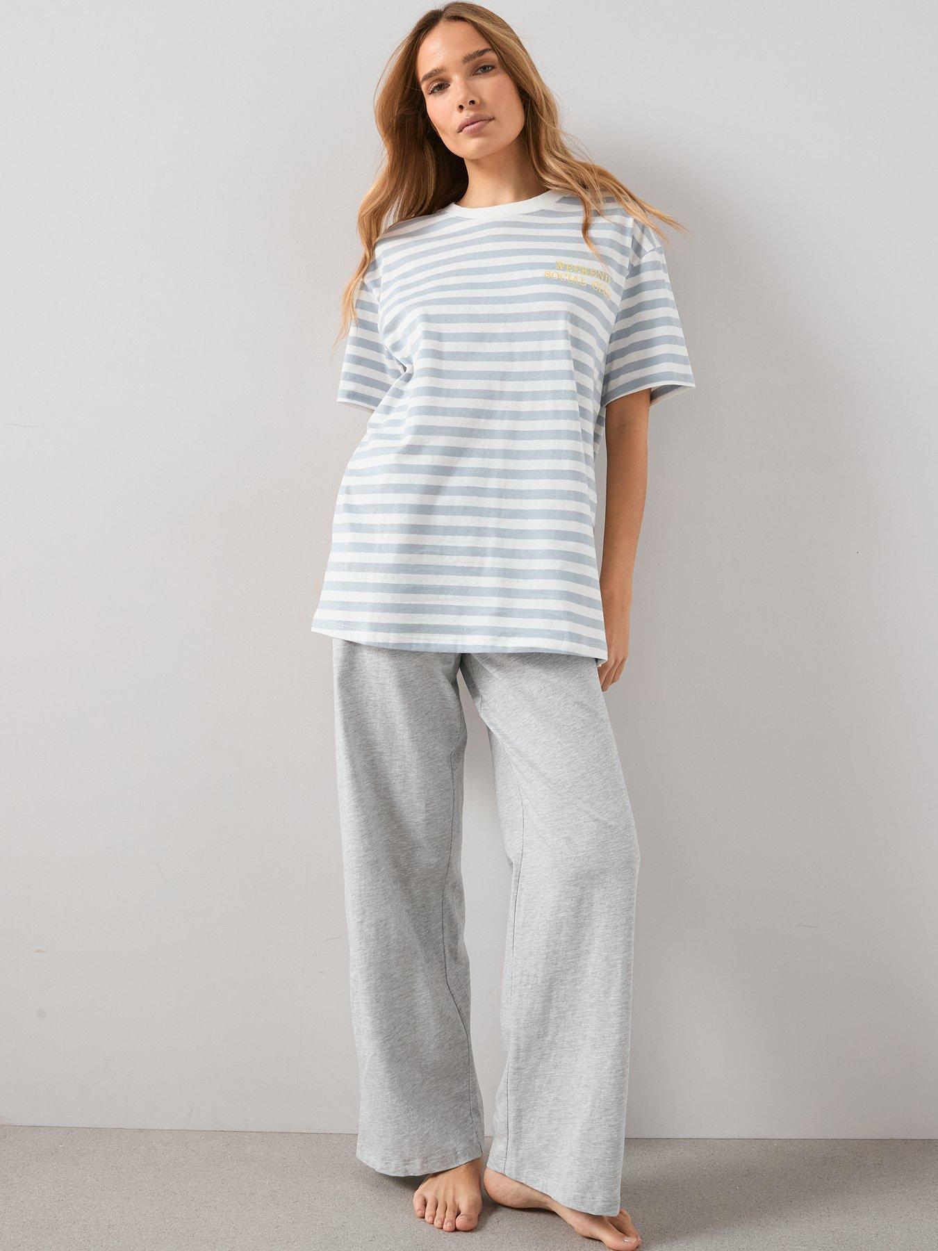Image 6 of 6 of The Very Collection Short Sleeve Stripe Weekend Pyjama Set - Grey Marl