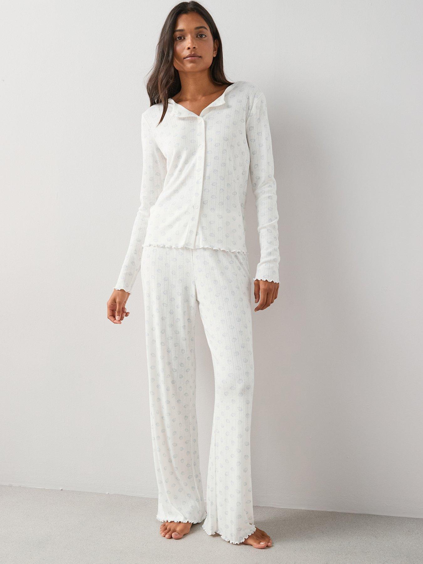 the-very-collection-pointelle-strawberry-print-button-through-top-and-wide-leg-pyjama-set-white