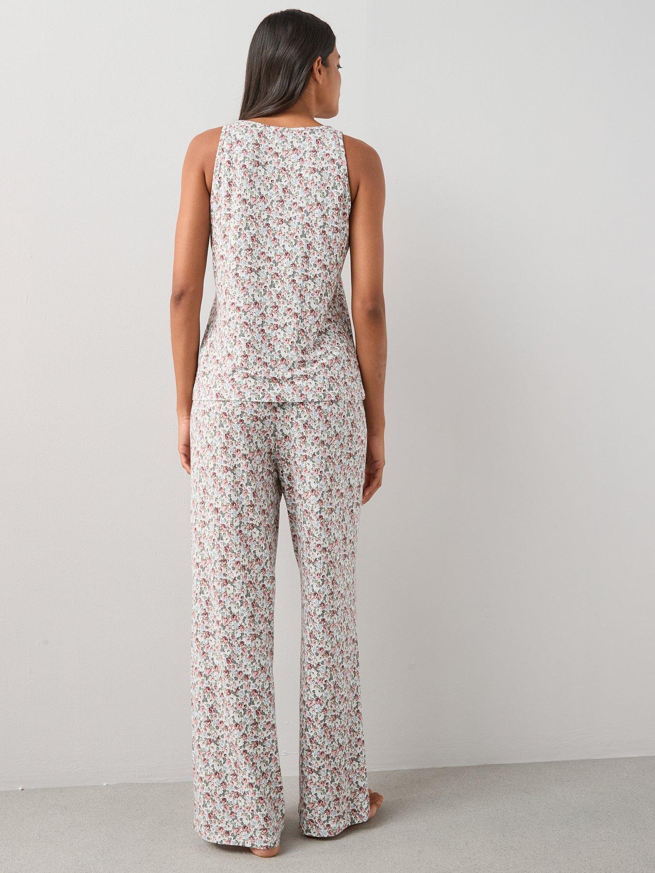 Image 2 of 7 of The Very Collection Rib Soft Touch Floral Vest And Wide Leg Pyjama Set - Multi