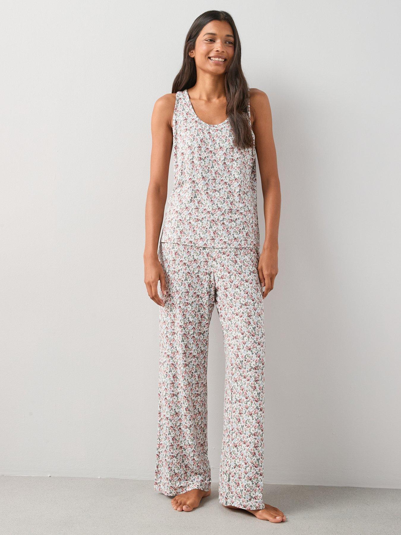 Image 3 of 7 of The Very Collection Rib Soft Touch Floral Vest And Wide Leg Pyjama Set - Multi
