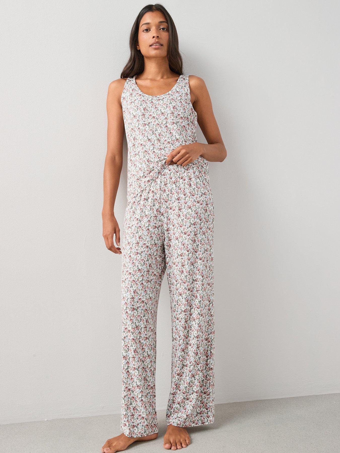 Image 5 of 7 of The Very Collection Rib Soft Touch Floral Vest And Wide Leg Pyjama Set - Multi