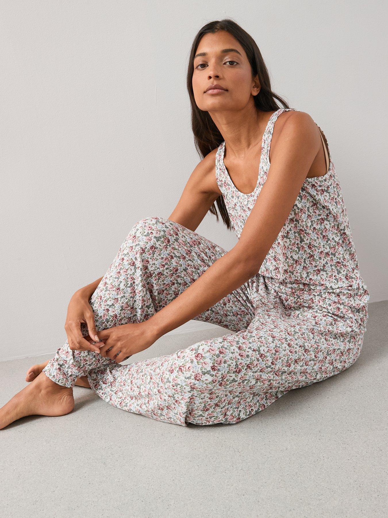 Image 6 of 7 of The Very Collection Rib Soft Touch Floral Vest And Wide Leg Pyjama Set - Multi