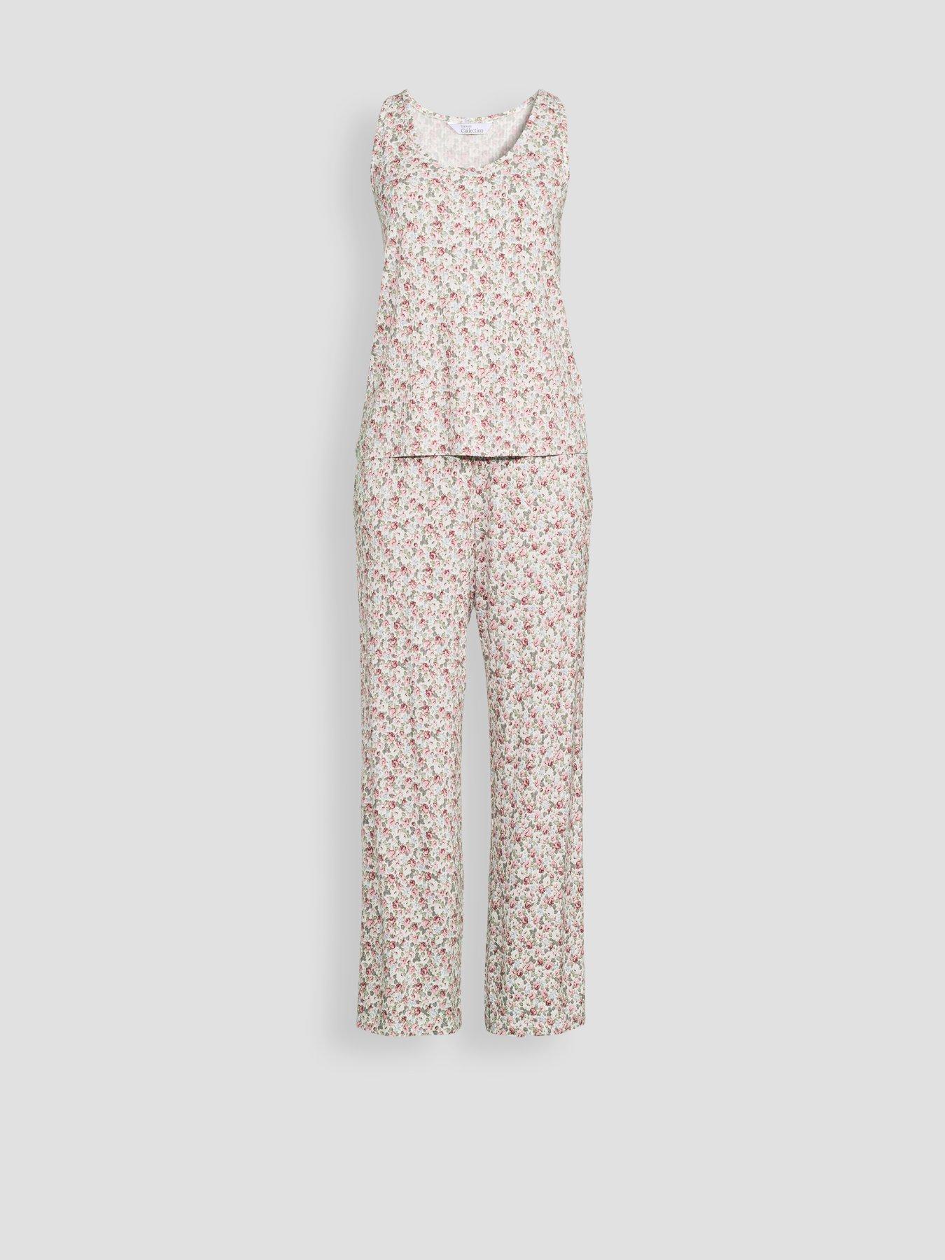 Image 7 of 7 of The Very Collection Rib Soft Touch Floral Vest And Wide Leg Pyjama Set - Multi