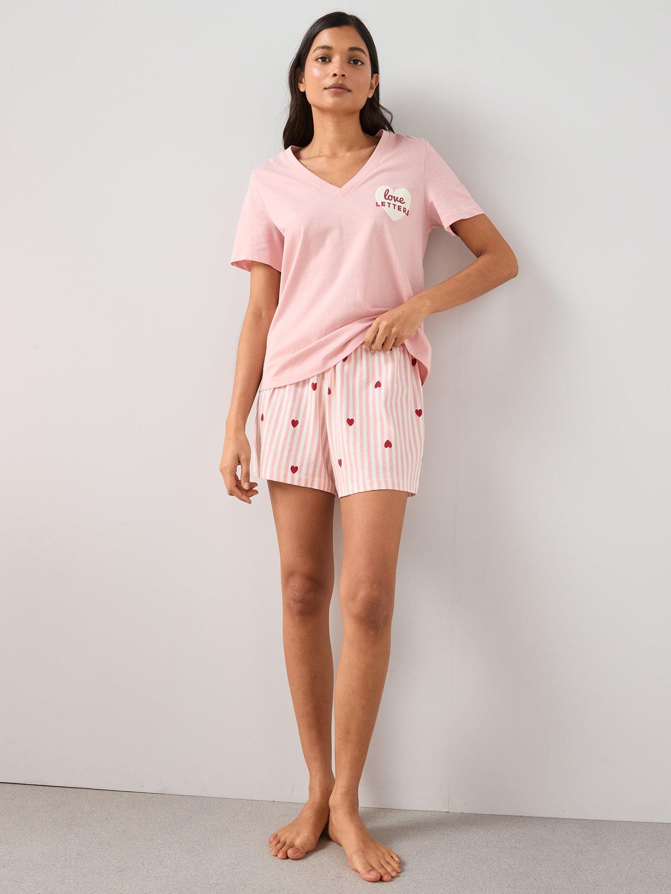Image 3 of 6 of The Very Collection V Neck Love Letters T-Shirt and Shorts Pyjama Set - Pink