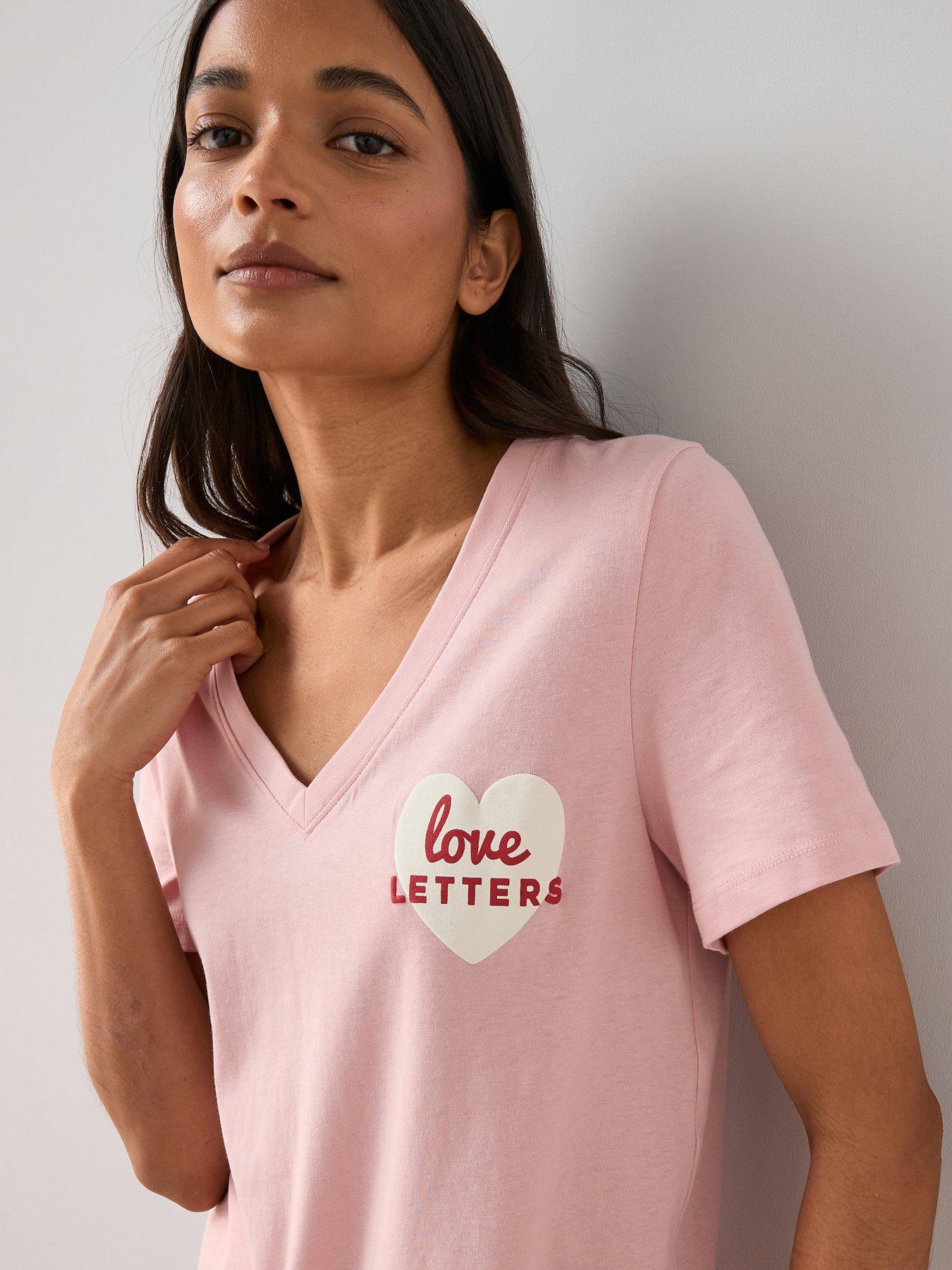 Image 4 of 6 of The Very Collection V Neck Love Letters T-Shirt and Shorts Pyjama Set - Pink