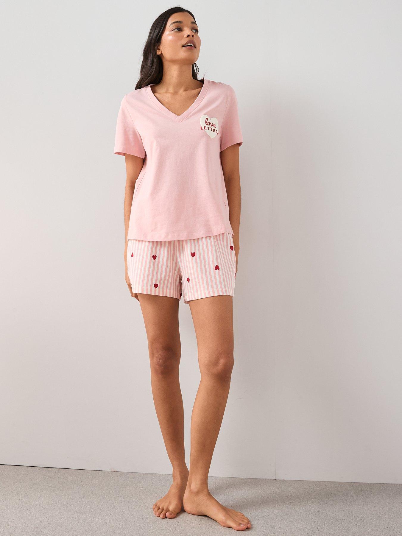 Image 5 of 6 of The Very Collection V Neck Love Letters T-Shirt and Shorts Pyjama Set - Pink