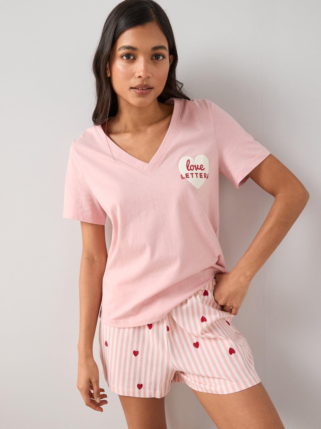 Image 6 of 6 of The Very Collection V Neck Love Letters T-Shirt and Shorts Pyjama Set - Pink