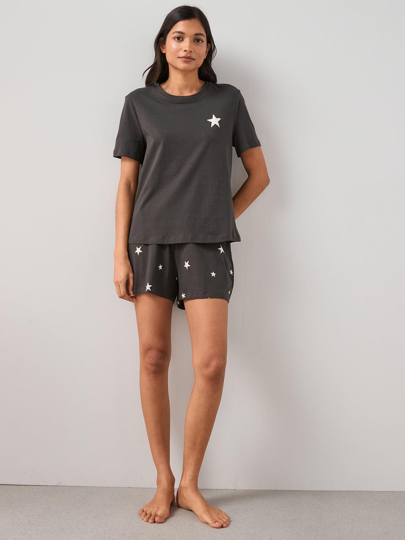 Image 3 of 6 of The Very Collection Short Sleeve T-Shirt and Star Print Shorts PJ Set - Grey