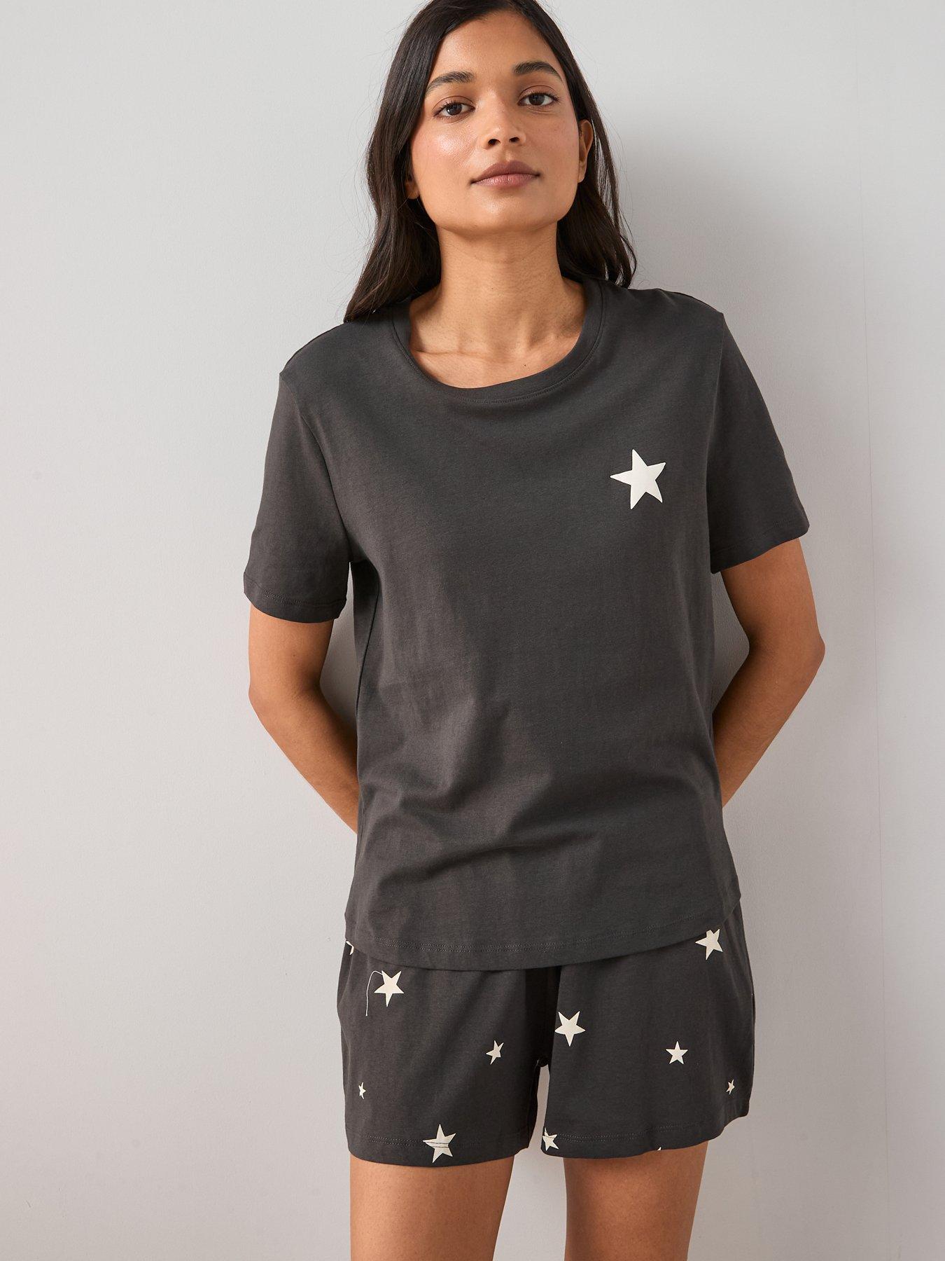 Image 4 of 6 of The Very Collection Short Sleeve T-Shirt and Star Print Shorts PJ Set - Grey