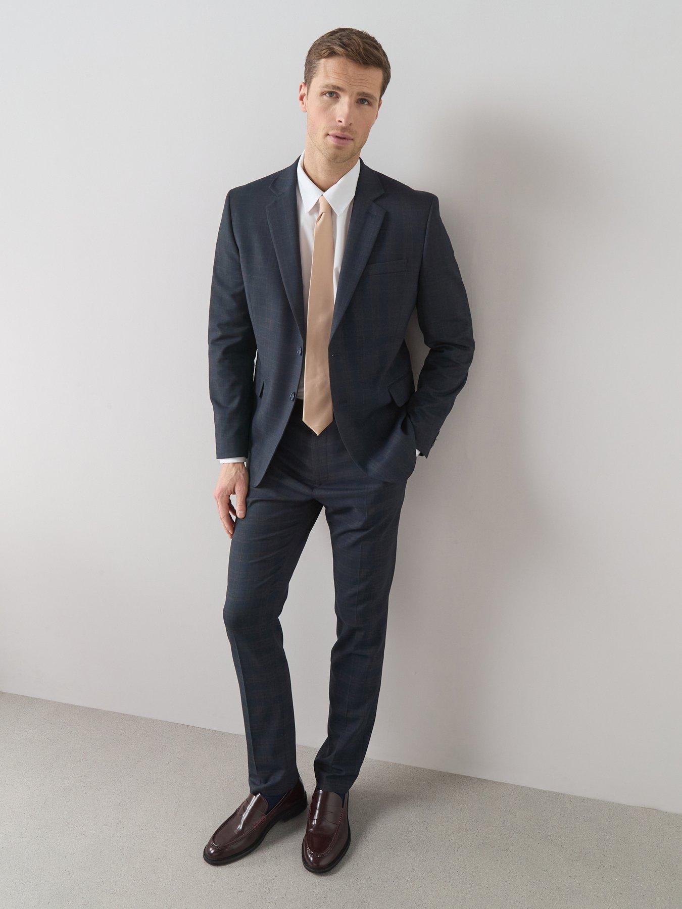 The Very Collection Slim Fit Single Breasted Checked Suit Jacket - Navy
