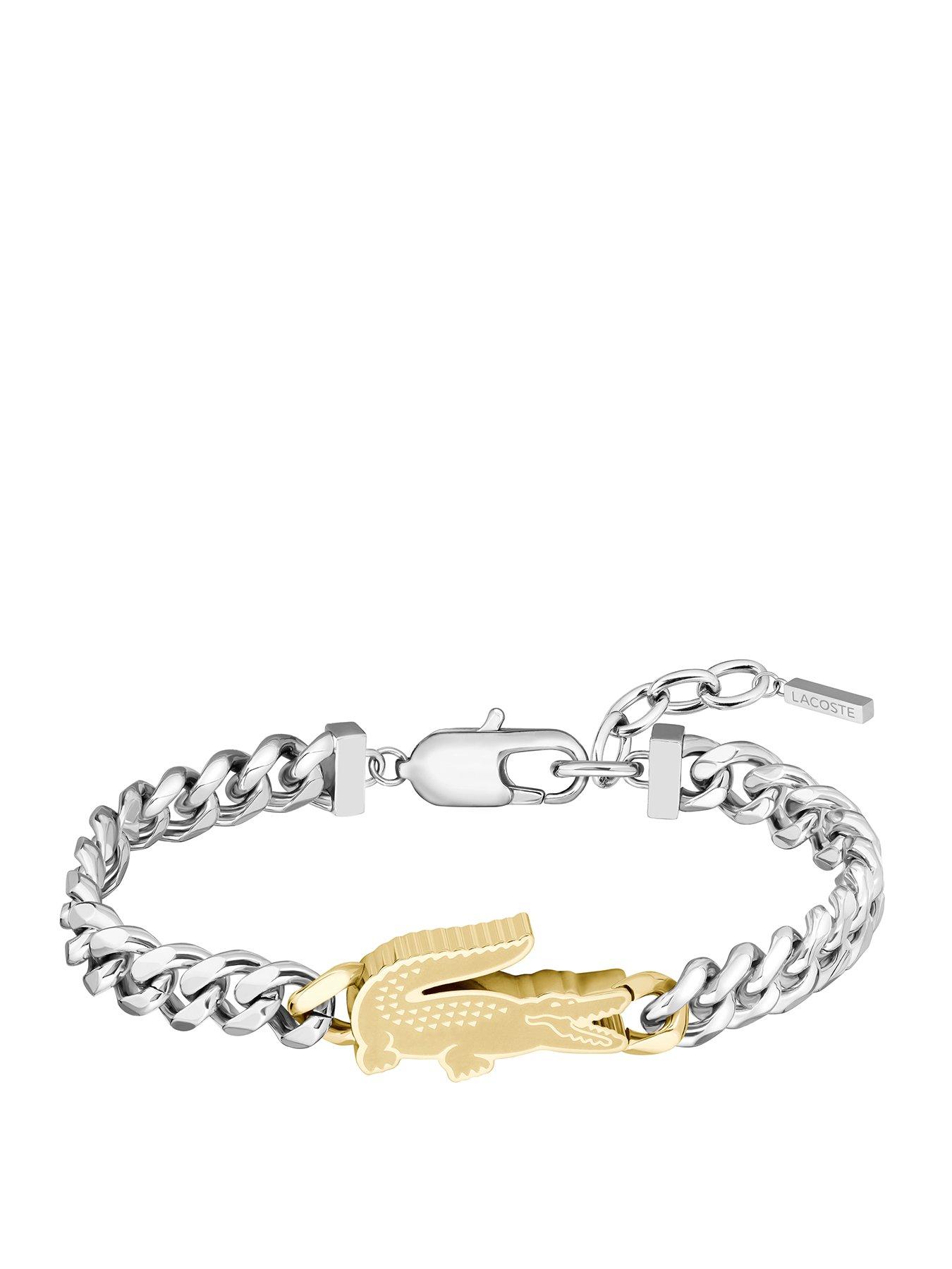 Lacoste Men's Arthor Crocodile Curb Chain Bracelet - Silver