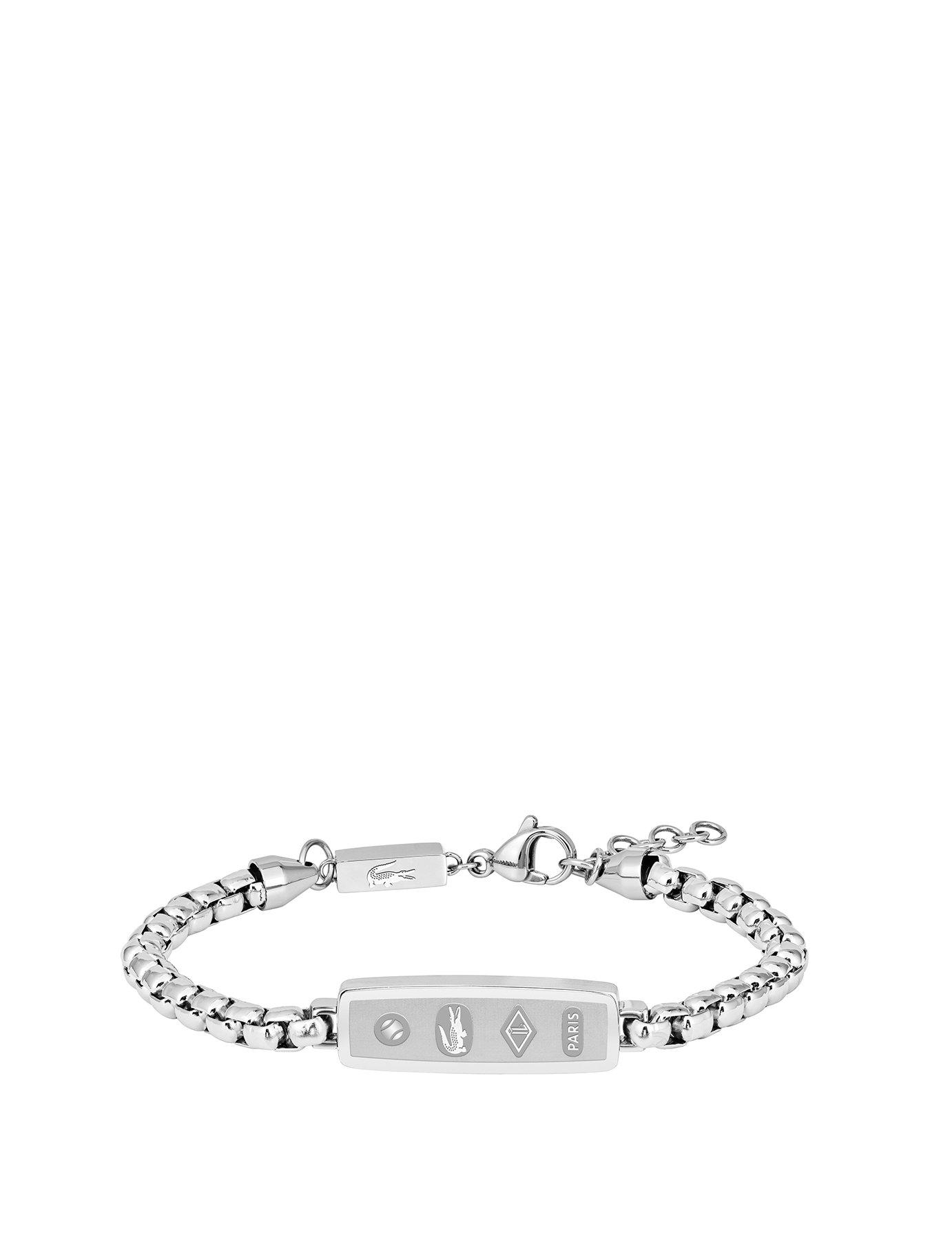 Lacoste Lacoste Mens District Stainless Steel Reversible Pendant Bracelet - Silver