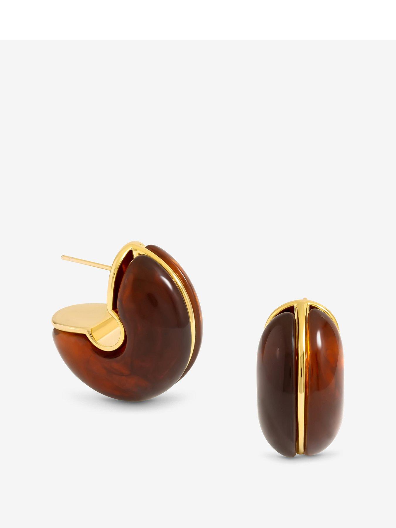 Jon Richard Brown Resin Hoop Earrings - Gold