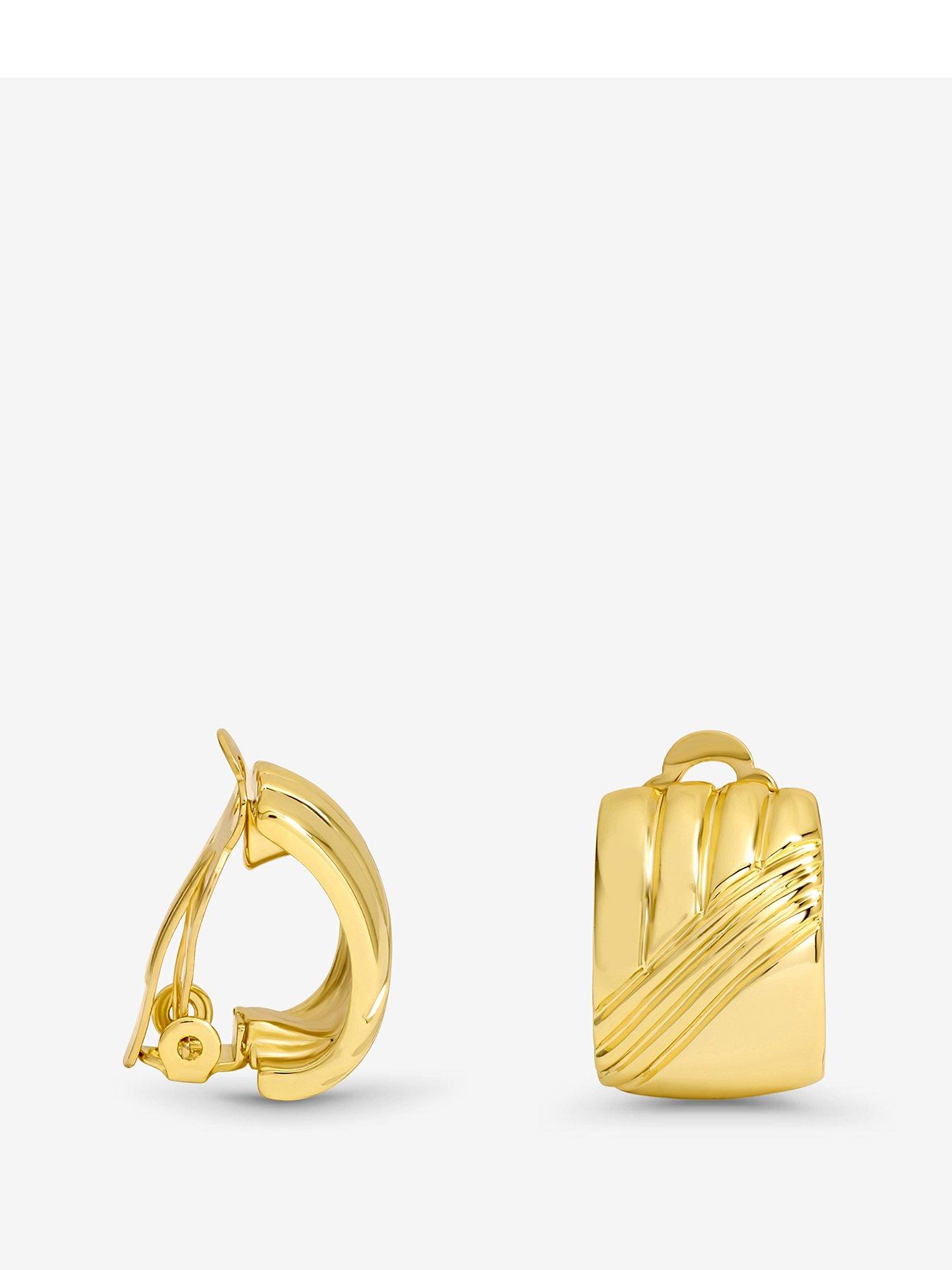 Image 1 of 4 of Jon Richard Polished And Ridge Clip-On Earrings - Gold