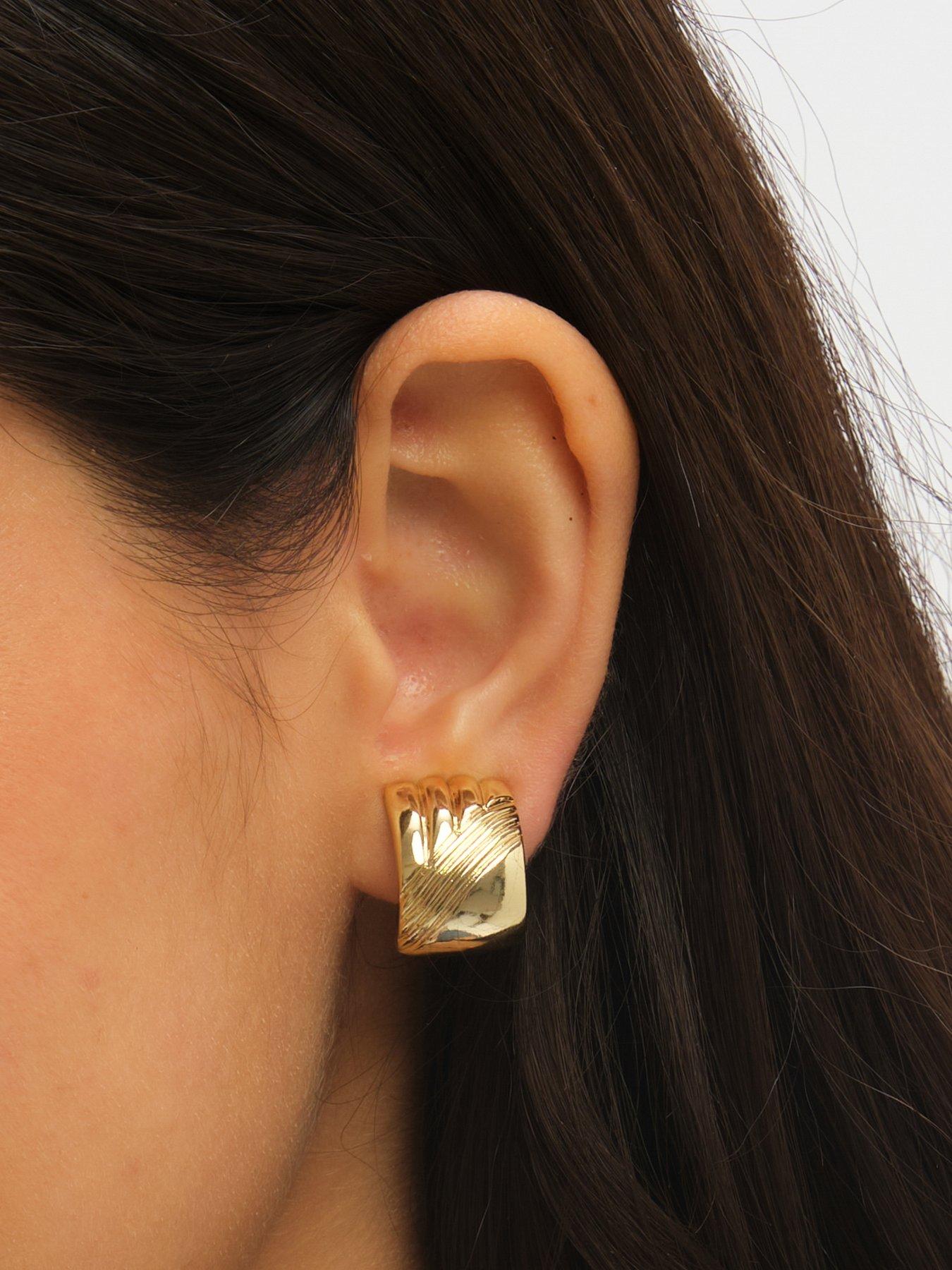 Image 2 of 4 of Jon Richard Polished And Ridge Clip-On Earrings - Gold