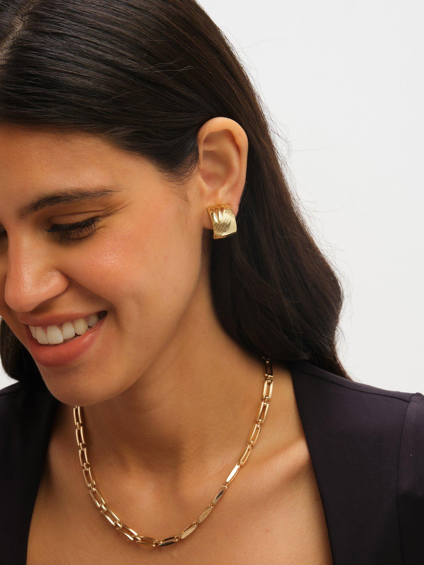 Image 4 of 4 of Jon Richard Polished And Ridge Clip-On Earrings - Gold