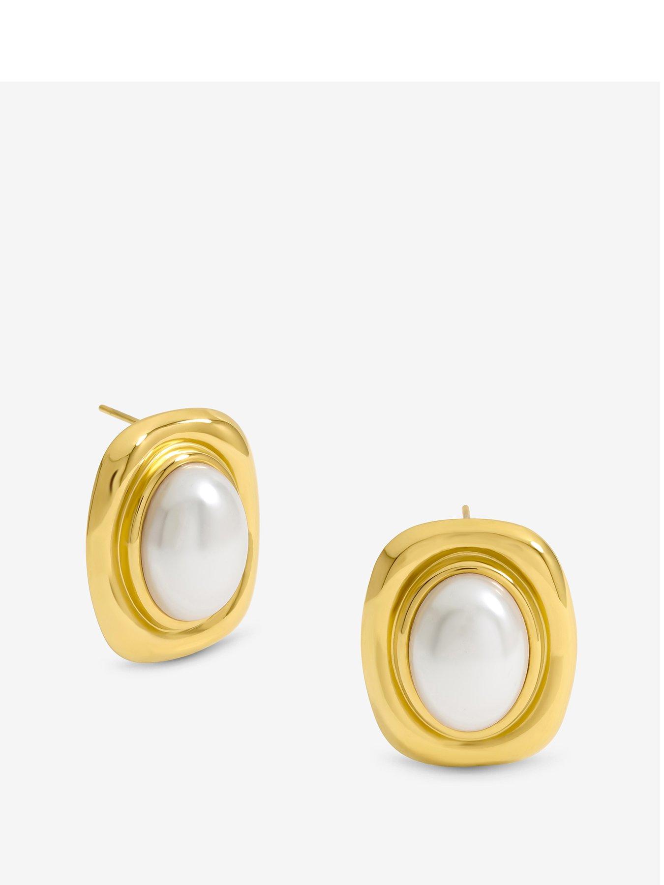 Jon Richard Plated And Pearl Polished Earrings - Gold