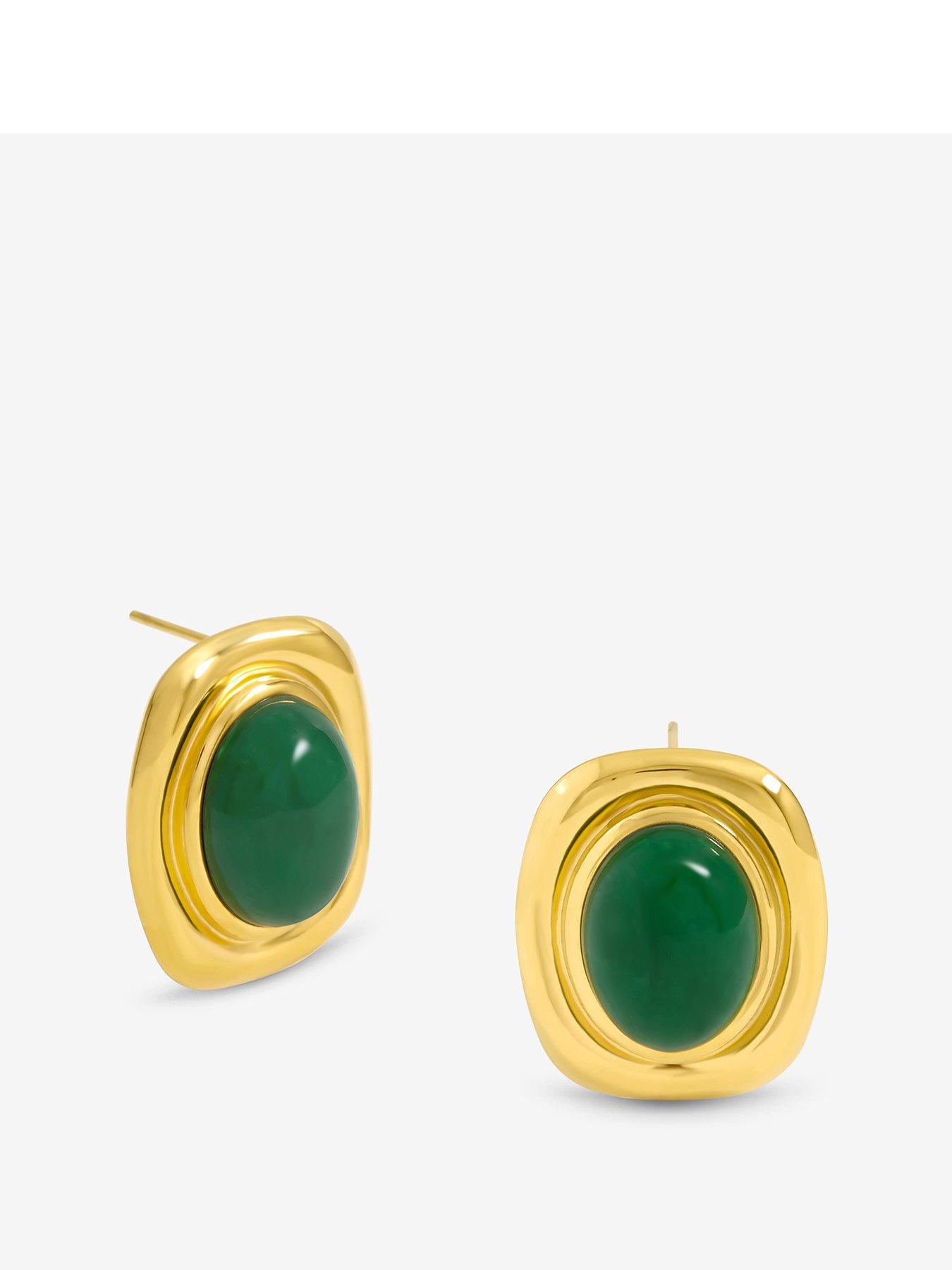 Jon Richard Plated And Green Statement Earrings - Gold