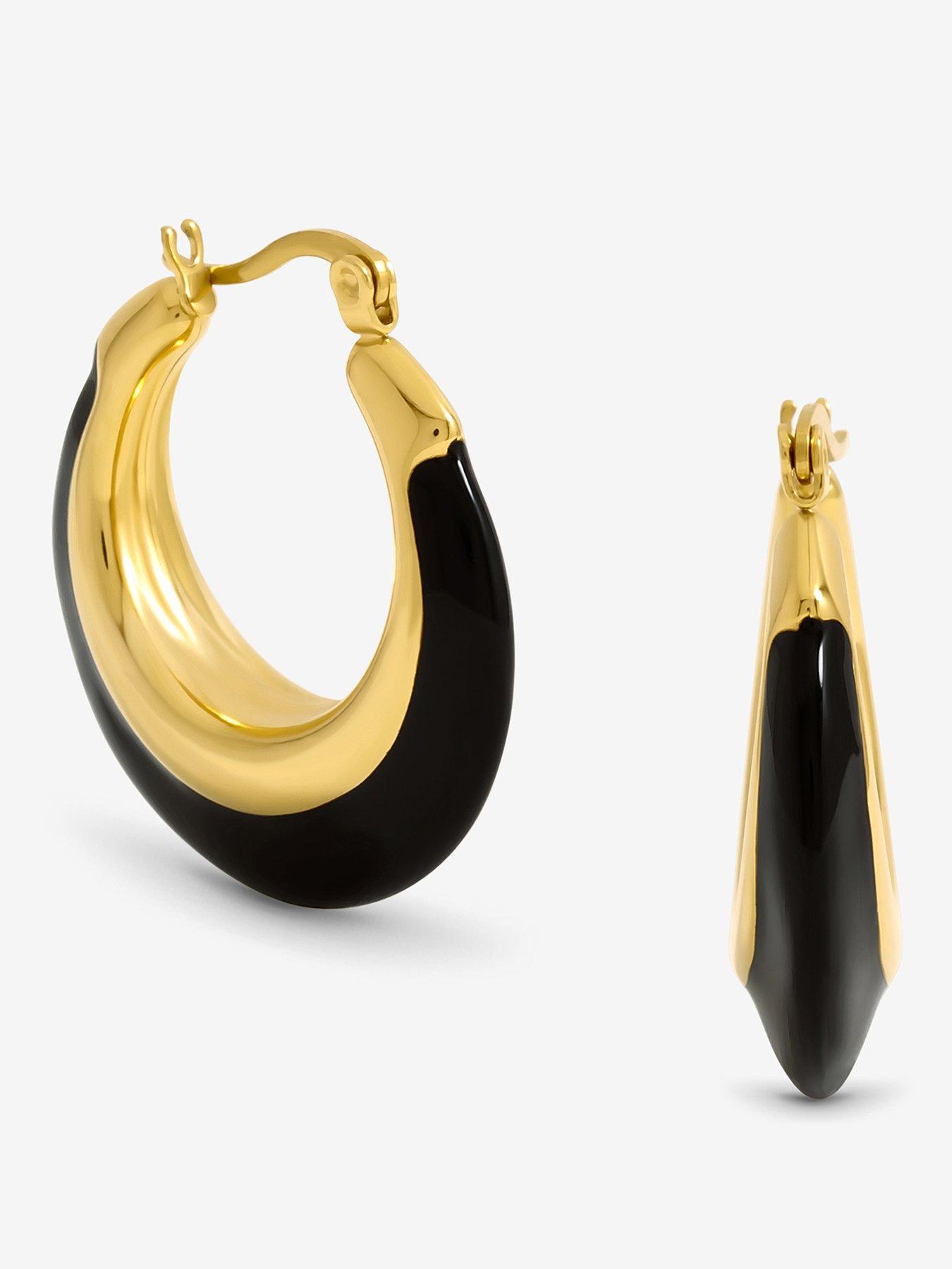 Image 1 of 5 of Jon Richard Gold Plated and Jet Enamel Hoop Earrings